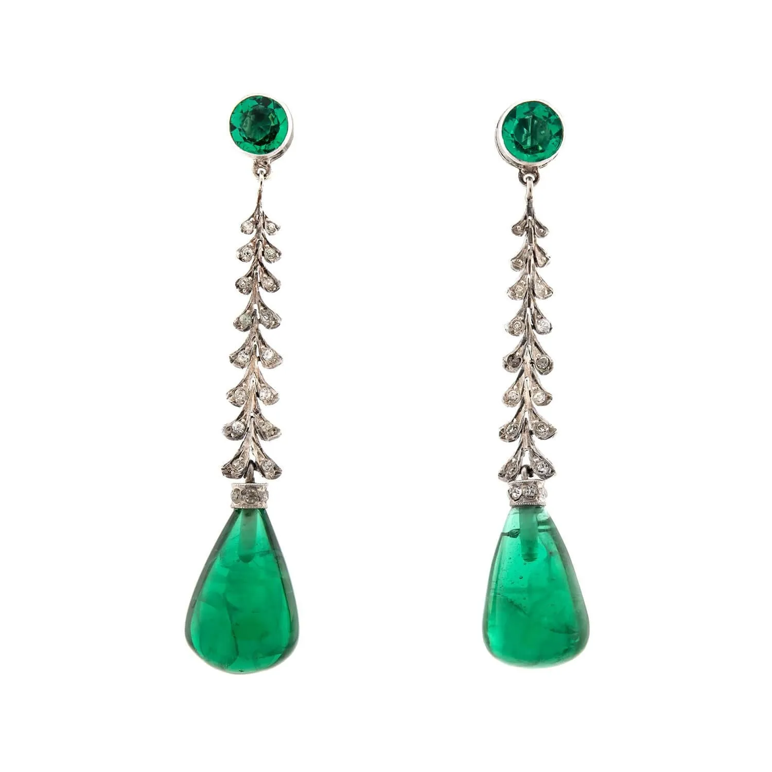 Art Deco Sterling Silver "Emerald" and Paste Teardrop Earrings