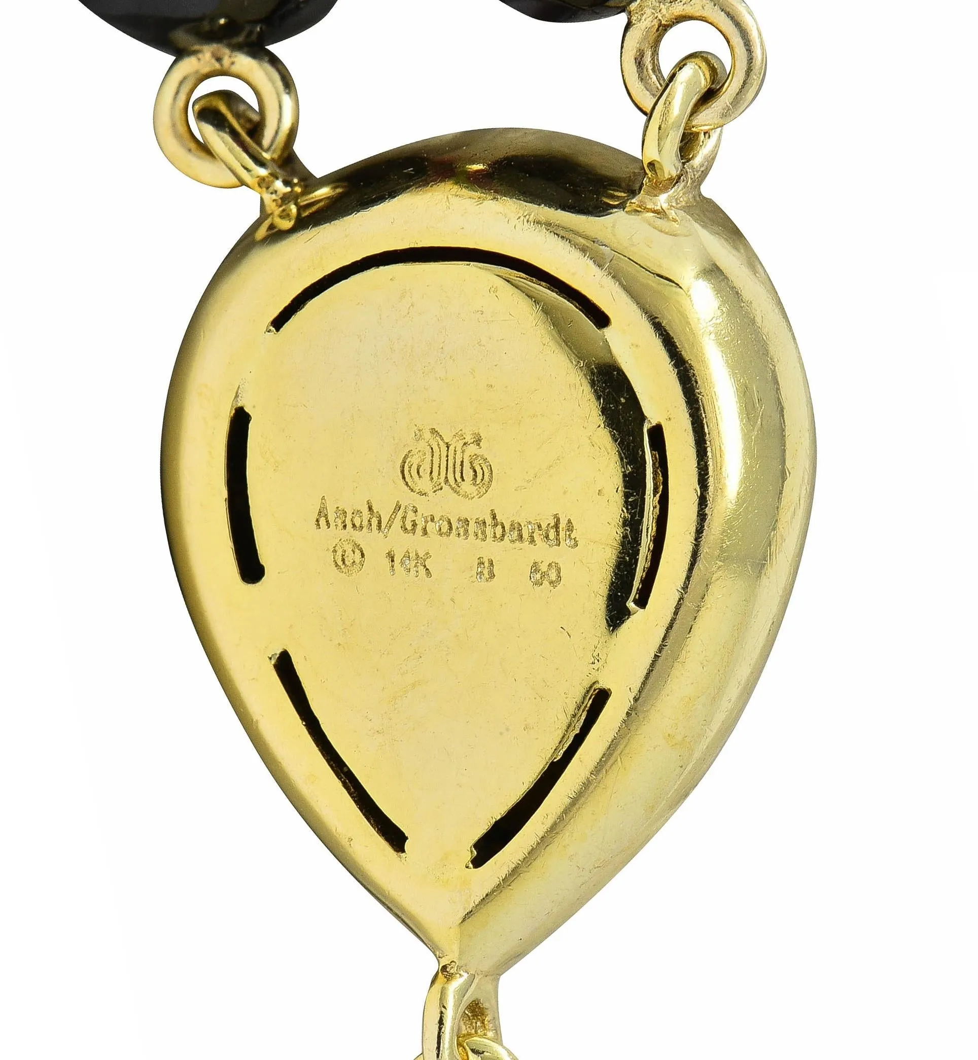 Asch Grossbardt 2000's Pearl Citrine Multi-Gem Inlay 14 Karat Gold Lariat Drop Necklace