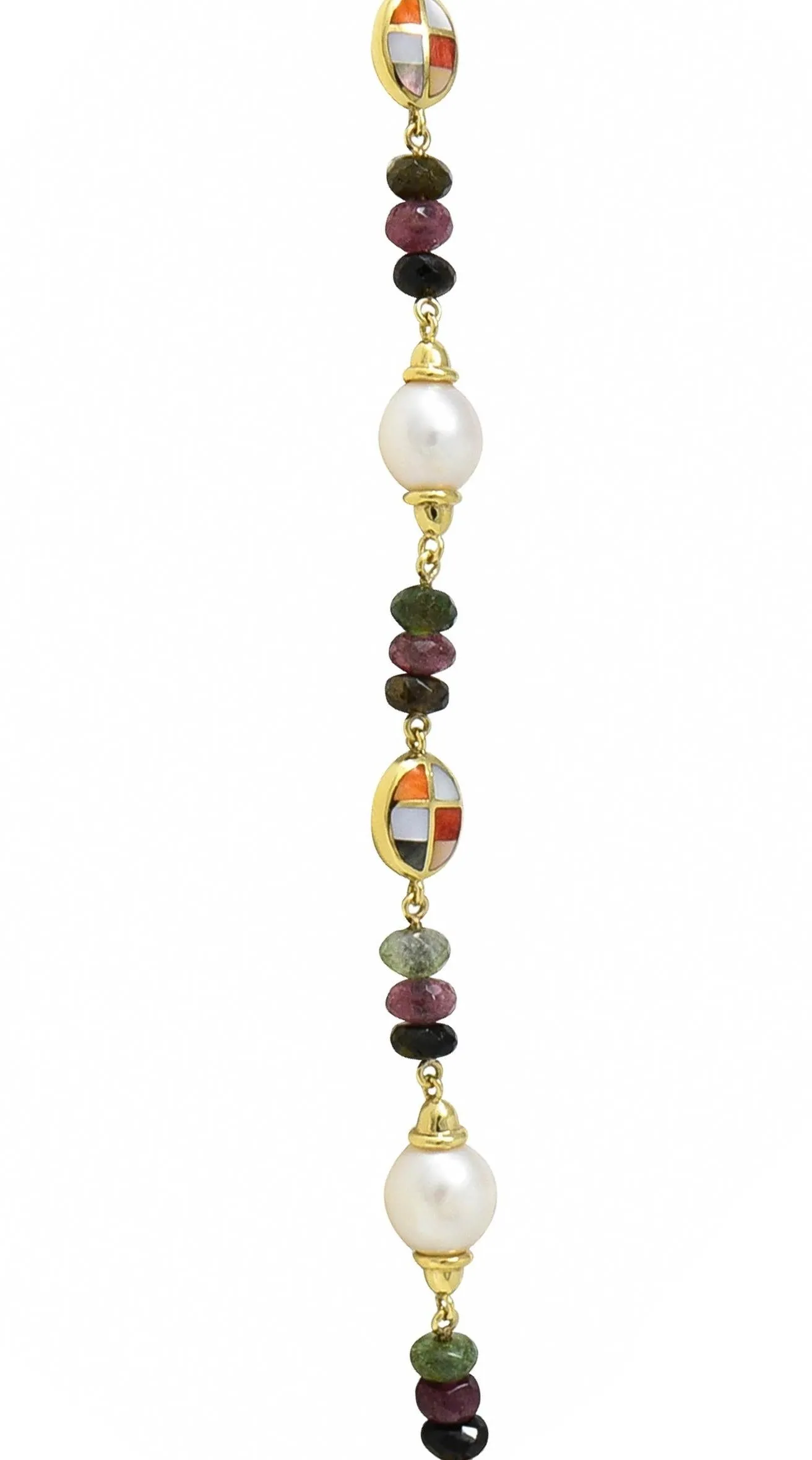 Asch Grossbardt 2000's Pearl Citrine Multi-Gem Inlay 14 Karat Gold Lariat Drop Necklace