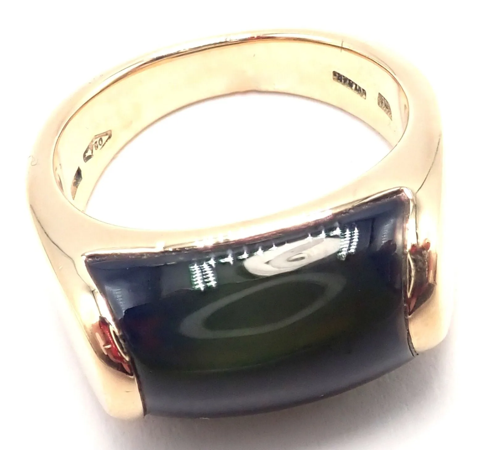 Authentic Bulgari Bvlgari Tronchetto 18k Yellow Gold Large Green Tourmaline Ring