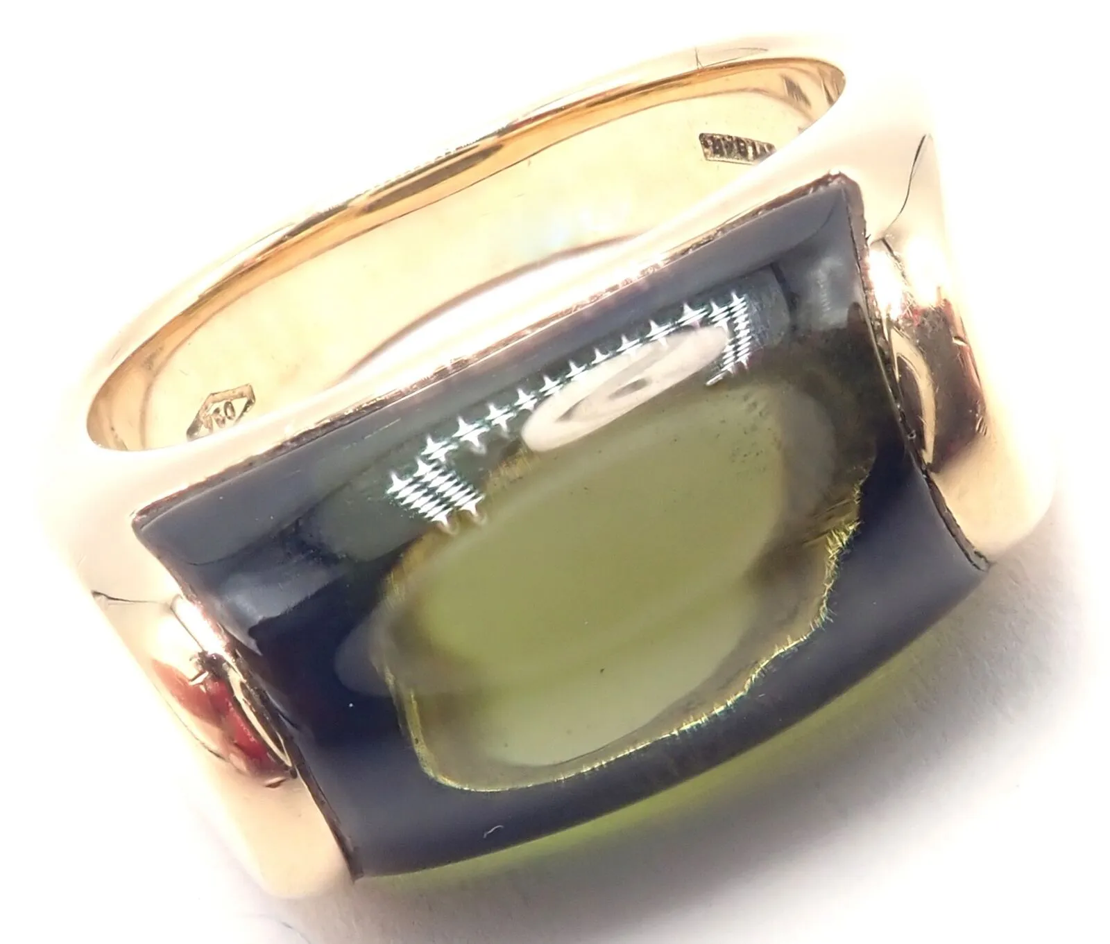Authentic Bulgari Bvlgari Tronchetto 18k Yellow Gold Large Green Tourmaline Ring