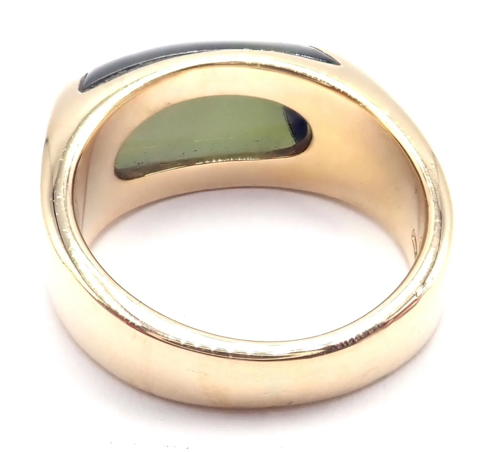 Authentic Bulgari Bvlgari Tronchetto 18k Yellow Gold Large Green Tourmaline Ring