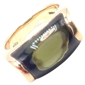 Authentic Bulgari Bvlgari Tronchetto 18k Yellow Gold Large Green Tourmaline Ring
