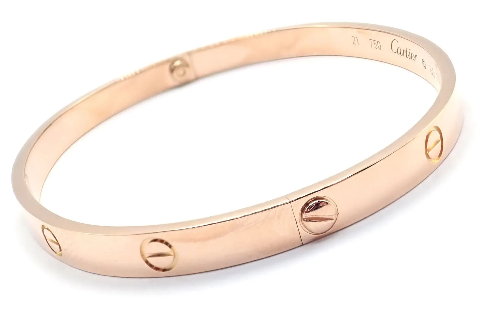 Authentic! Cartier 18k Rose Gold Love Bangle Bracelet Size 21 Paper