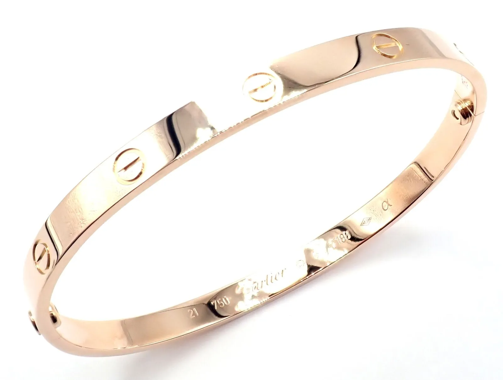Authentic! Cartier 18k Rose Gold Love Bangle Bracelet Size 21 Paper