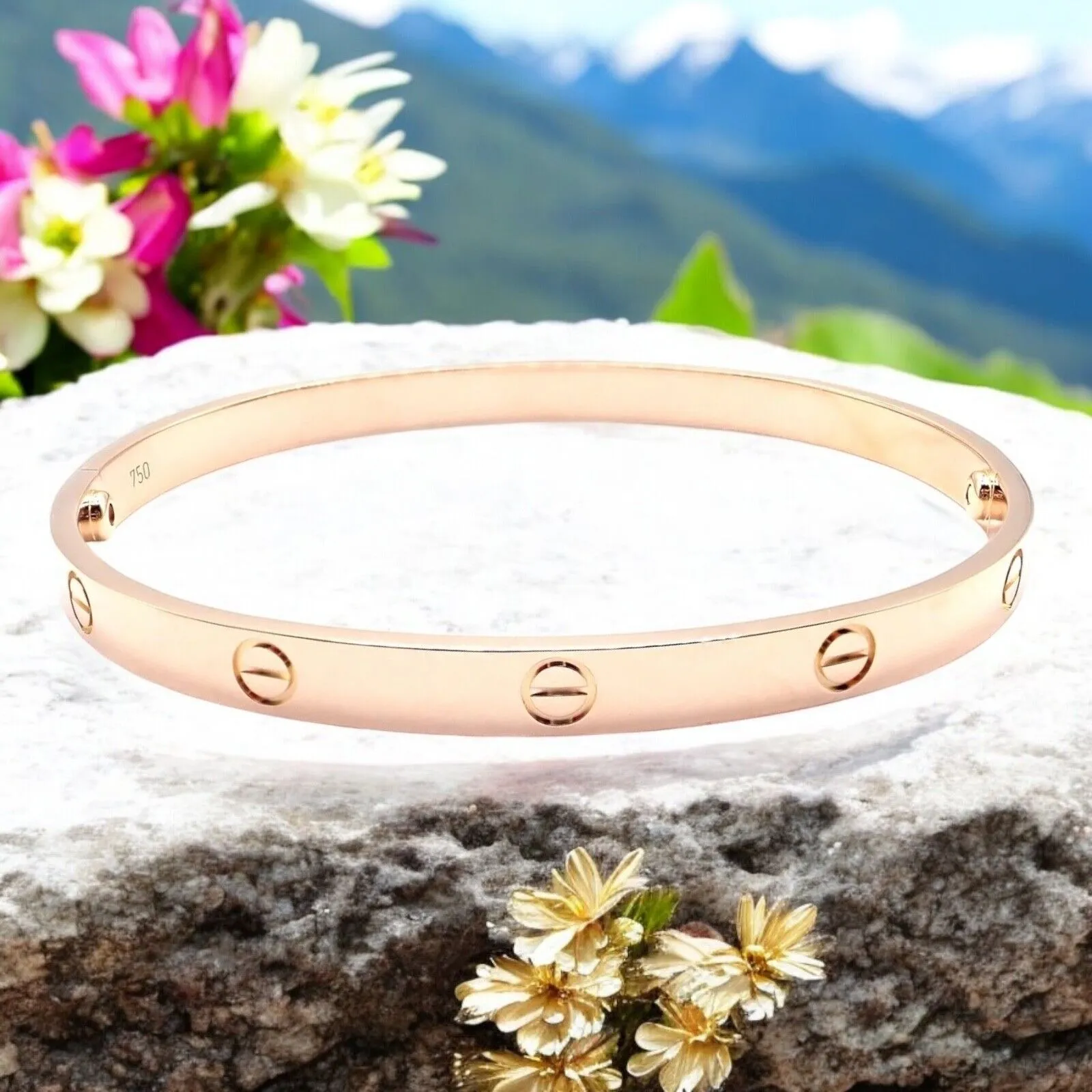 Authentic! Cartier 18k Rose Gold Love Bangle Bracelet Size 21 Paper