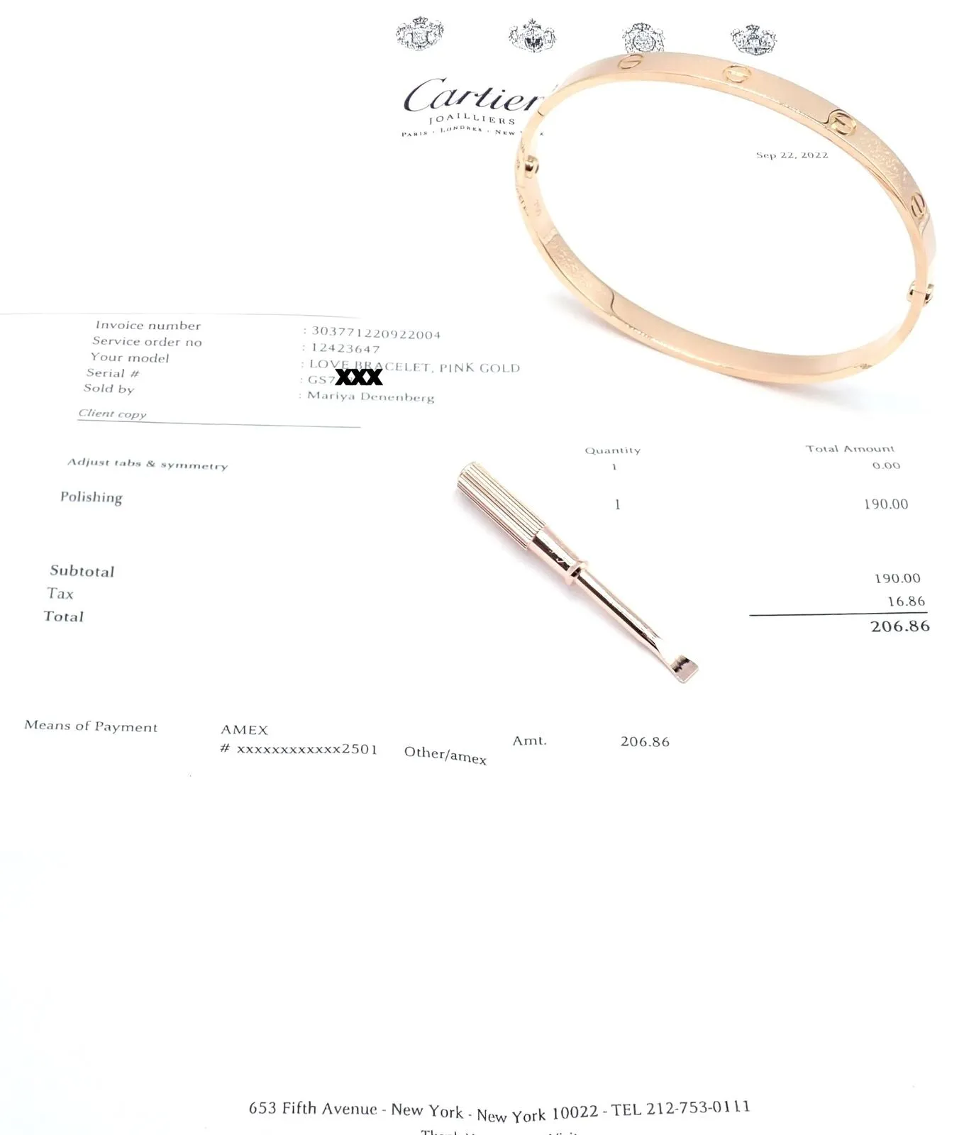 Authentic! Cartier 18k Rose Gold Love Bangle Bracelet Size 21 Paper