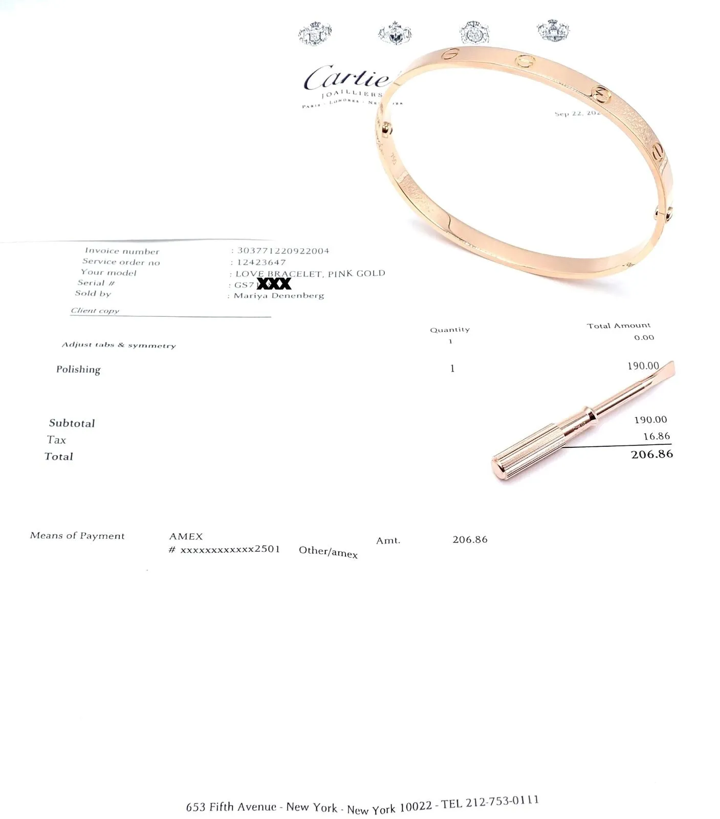 Authentic! Cartier 18k Rose Gold Love Bangle Bracelet Size 21 Paper