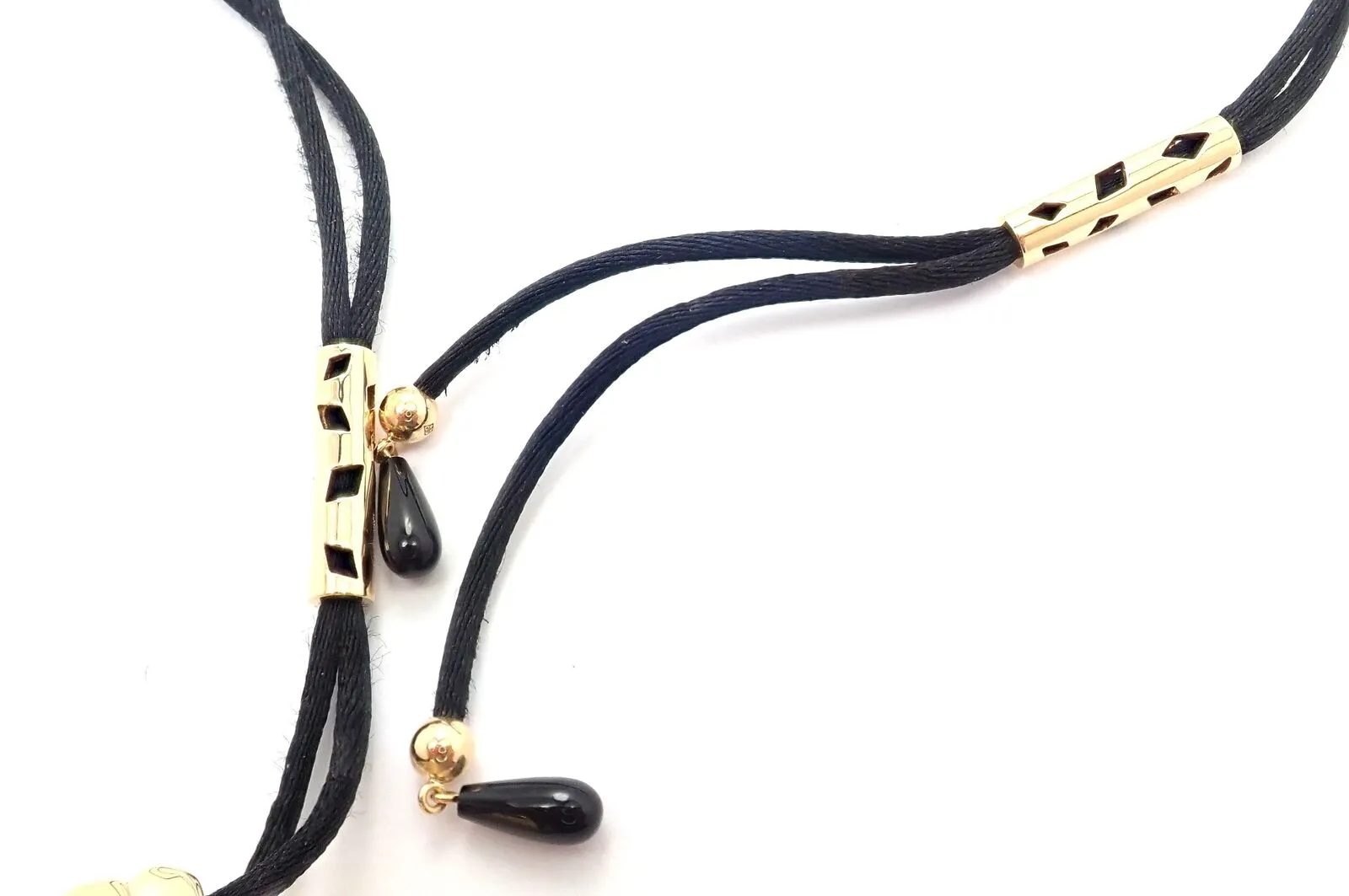 Authentic Cartier Panther Panthere 18k Yellow Gold Peridot Lacquer Cord Necklace