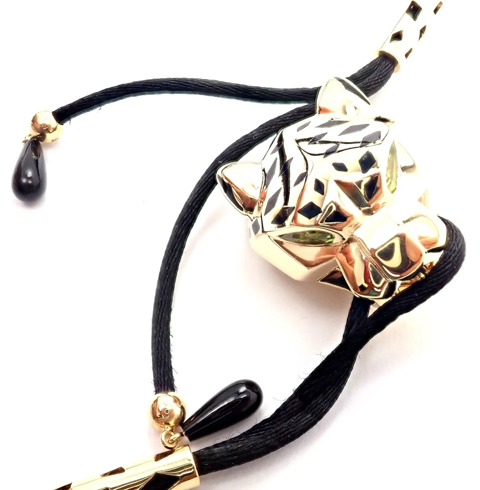 Authentic Cartier Panther Panthere 18k Yellow Gold Peridot Lacquer Cord Necklace