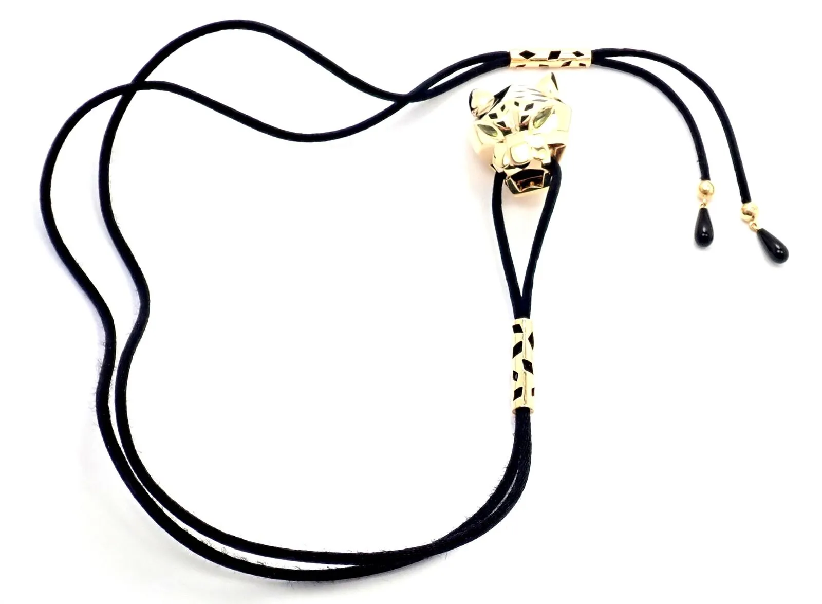 Authentic Cartier Panther Panthere 18k Yellow Gold Peridot Lacquer Cord Necklace
