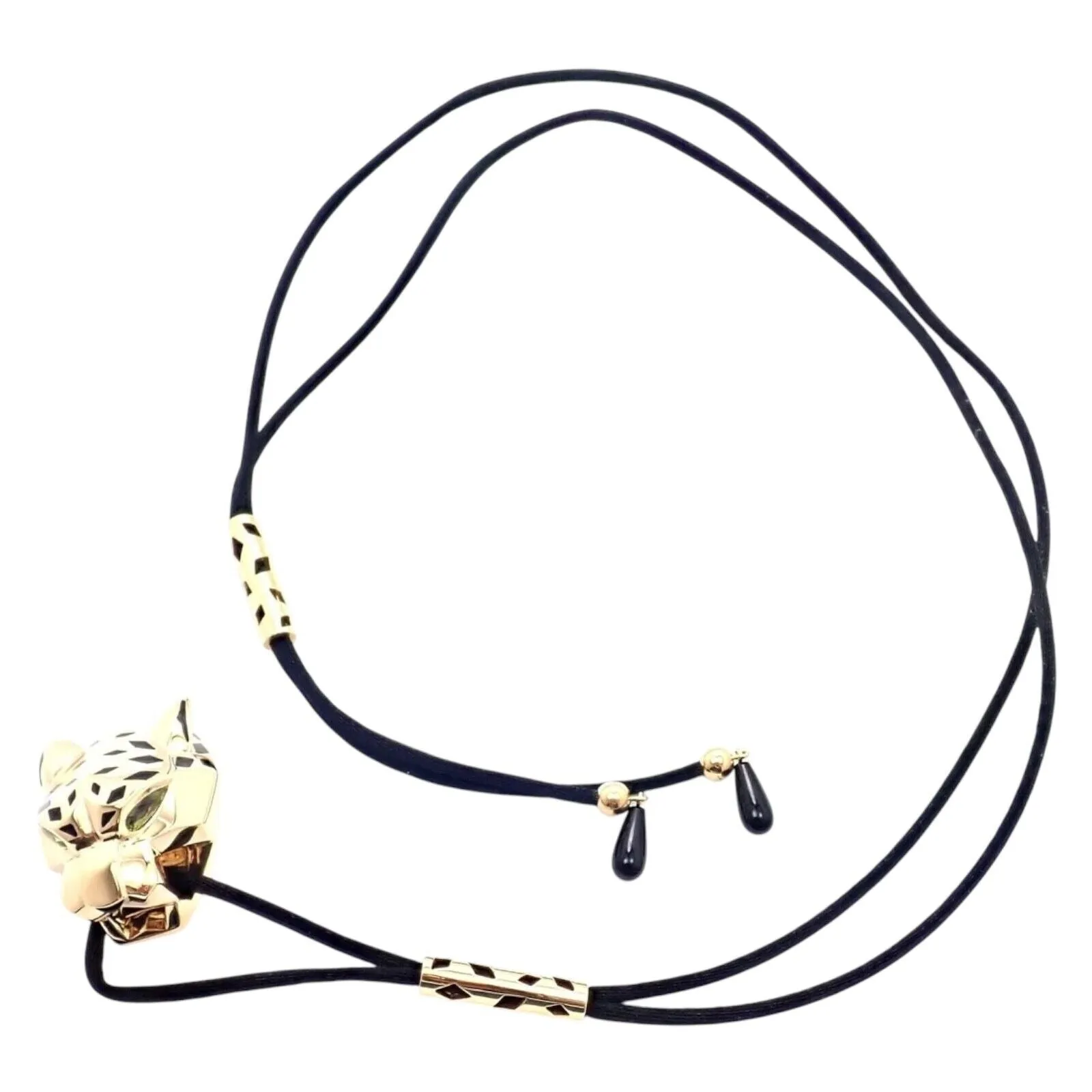 Authentic Cartier Panther Panthere 18k Yellow Gold Peridot Lacquer Cord Necklace