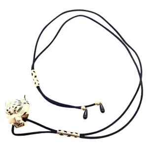 Authentic Cartier Panther Panthere 18k Yellow Gold Peridot Lacquer Cord Necklace