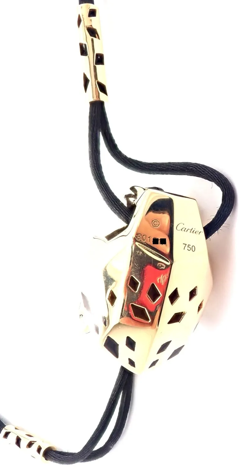 Authentic Cartier Panther Panthere 18k Yellow Gold Peridot Lacquer Cord Necklace