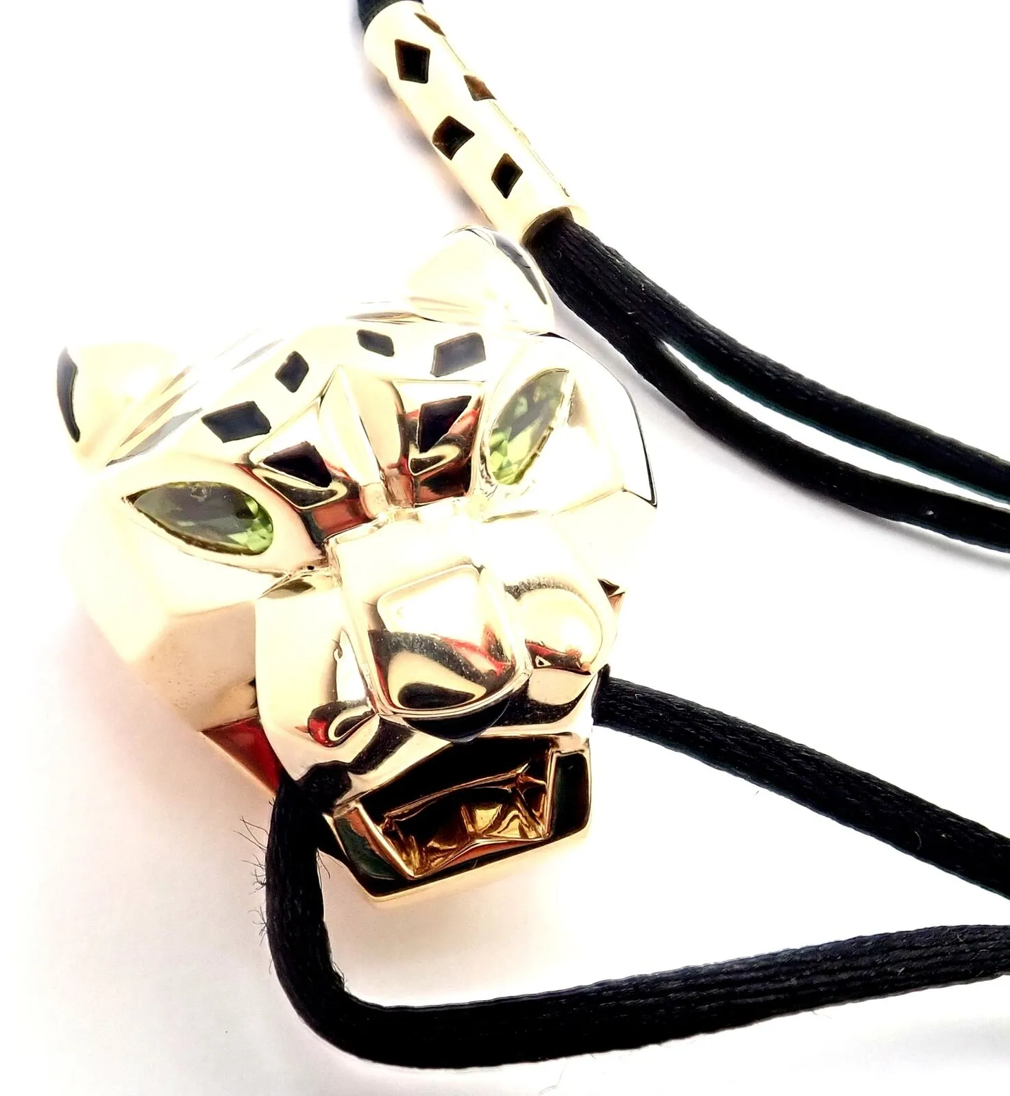 Authentic Cartier Panther Panthere 18k Yellow Gold Peridot Lacquer Cord Necklace
