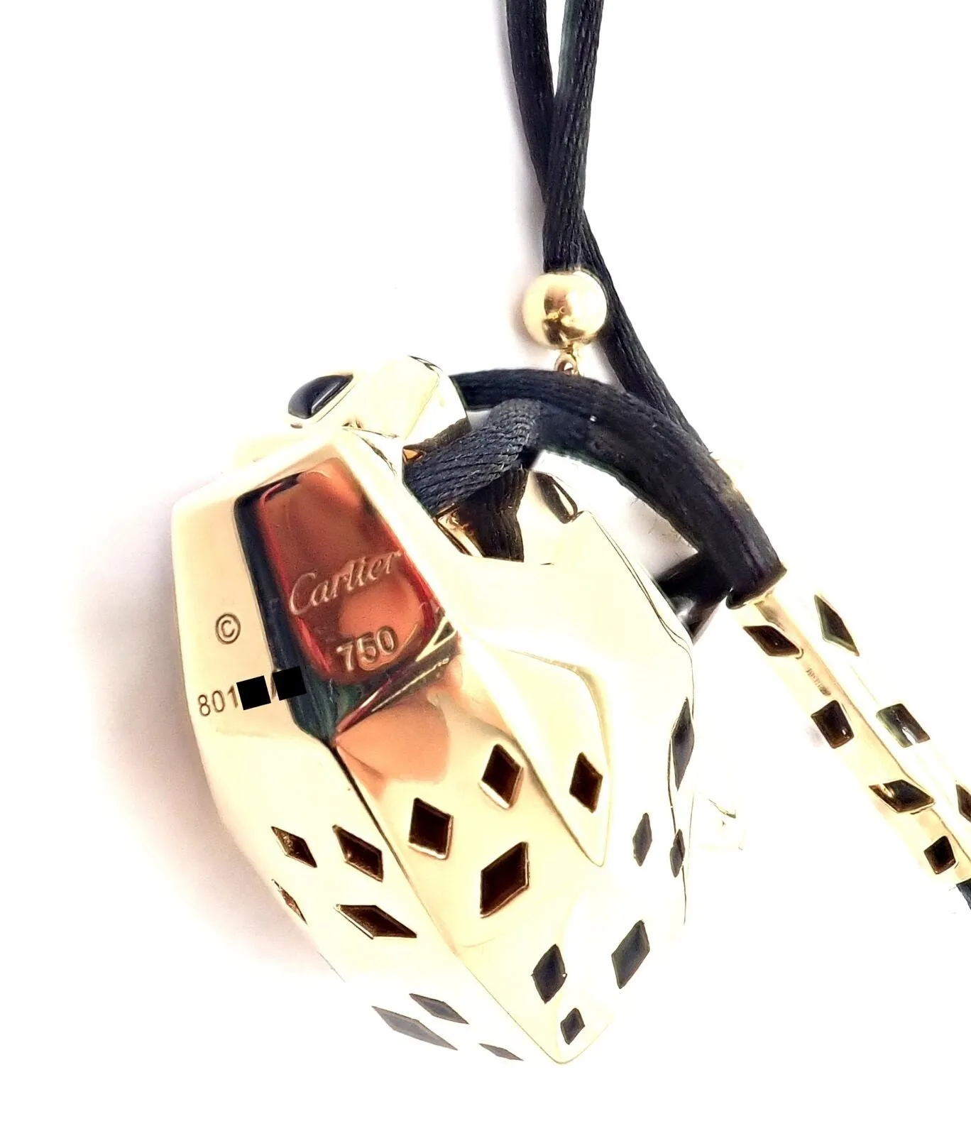 Authentic Cartier Panther Panthere 18k Yellow Gold Peridot Lacquer Cord Necklace