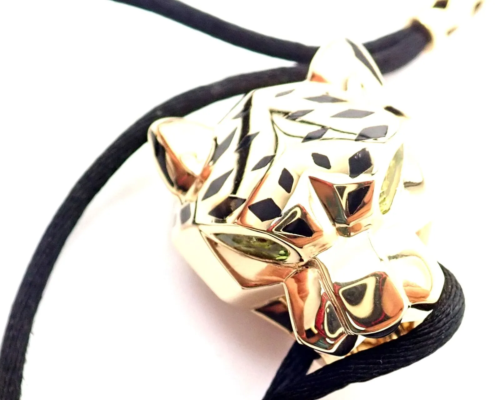 Authentic Cartier Panther Panthere 18k Yellow Gold Peridot Lacquer Cord Necklace