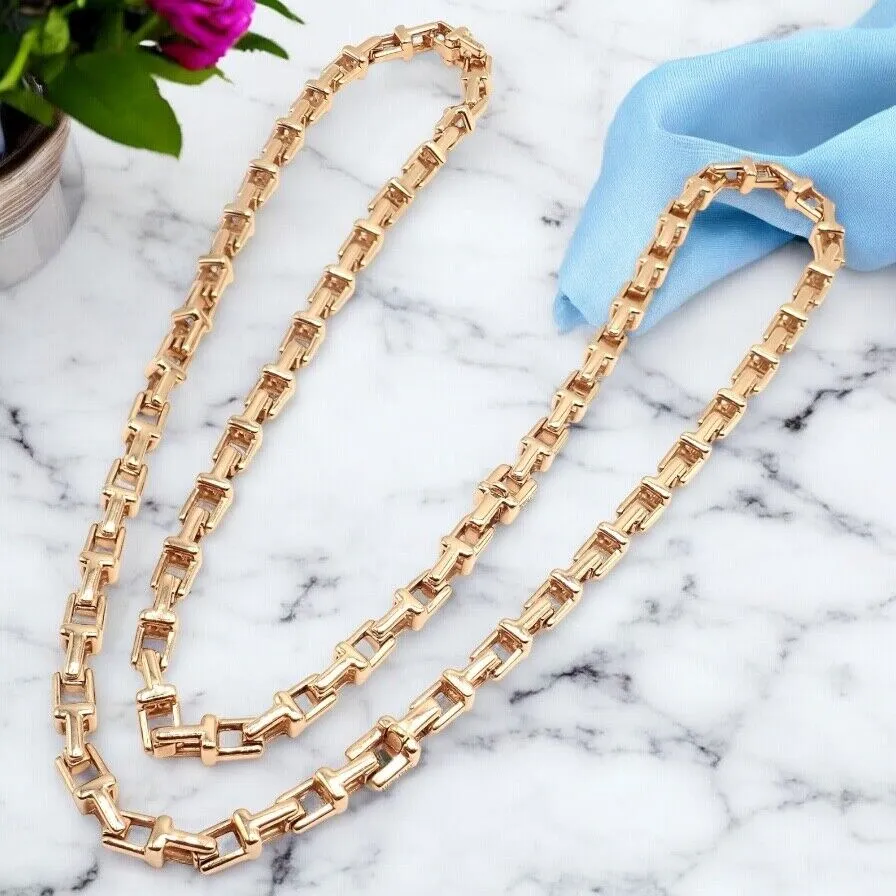 Authentic! Tiffany & Co 18k Rose Gold T Chain Link Long Necklace 20.5"