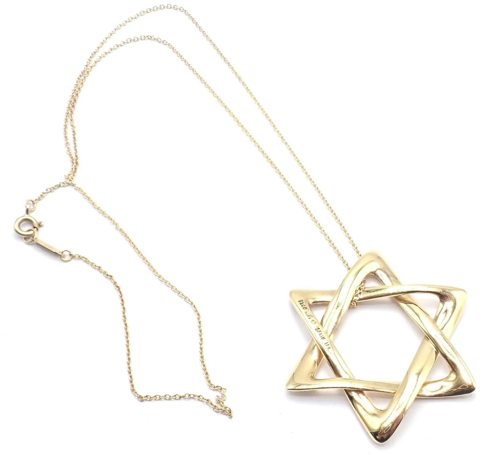 Authentic! Tiffany & Co Peretti 18k Gold Large Star Of David Pendant Necklace