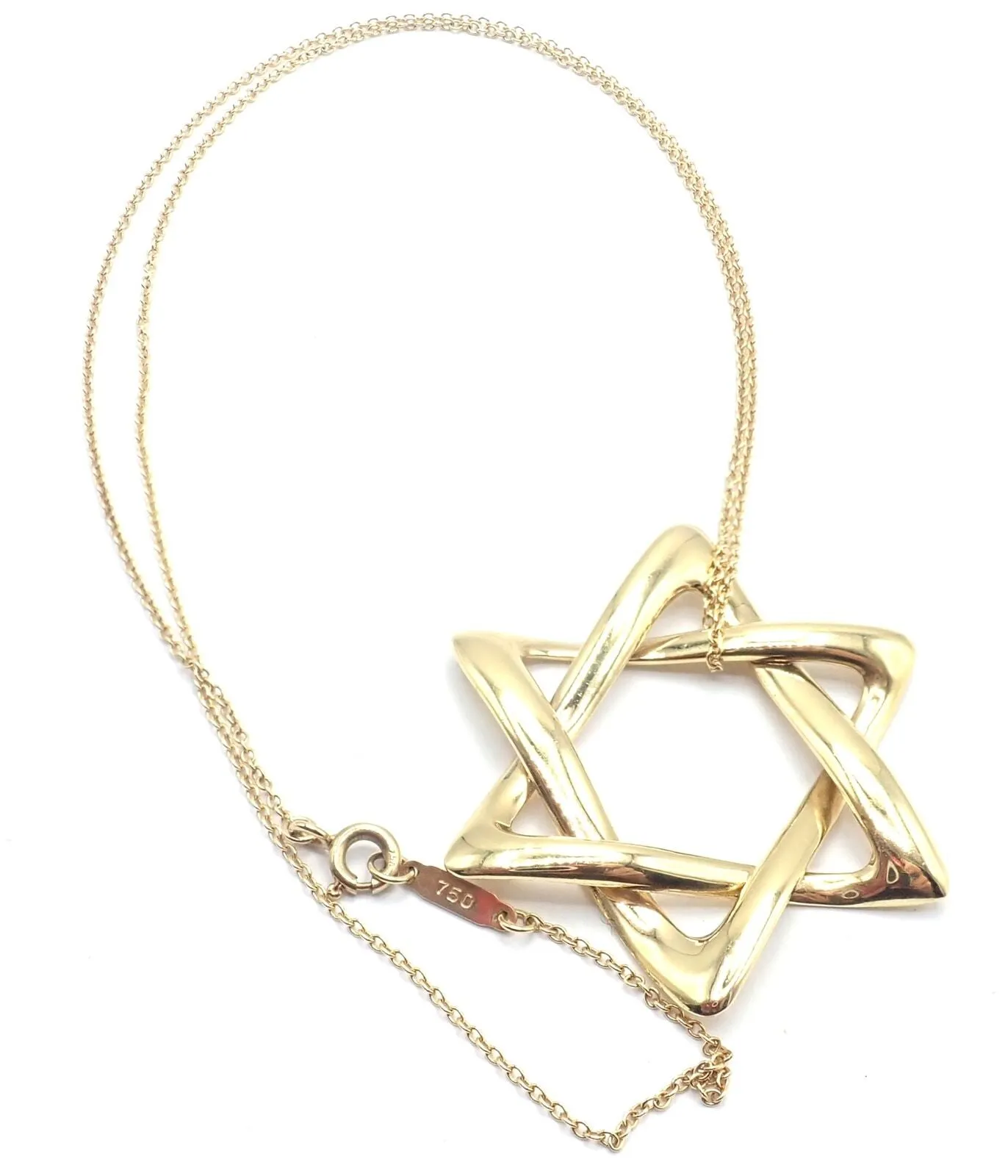 Authentic! Tiffany & Co Peretti 18k Gold Large Star Of David Pendant Necklace