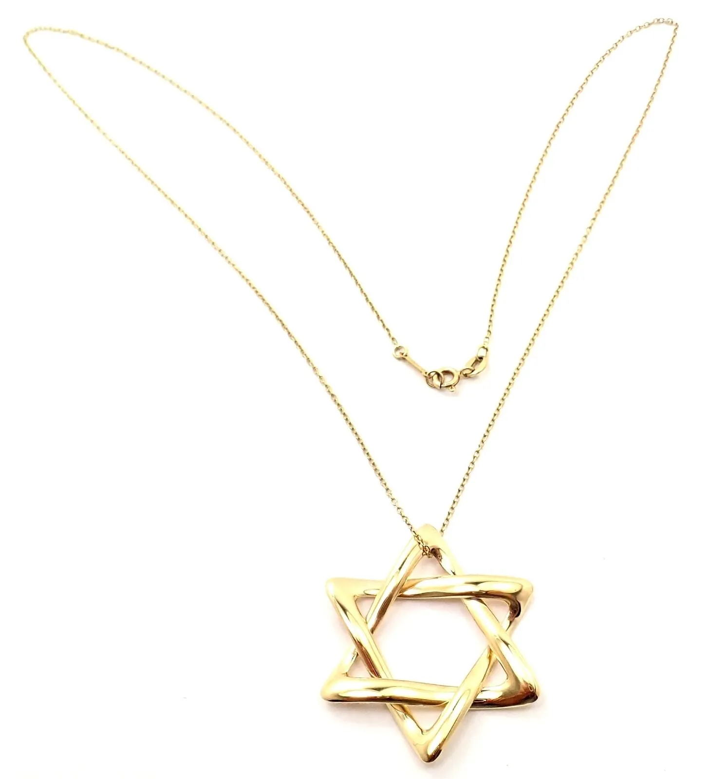 Authentic! Tiffany & Co Peretti 18k Gold Large Star Of David Pendant Necklace