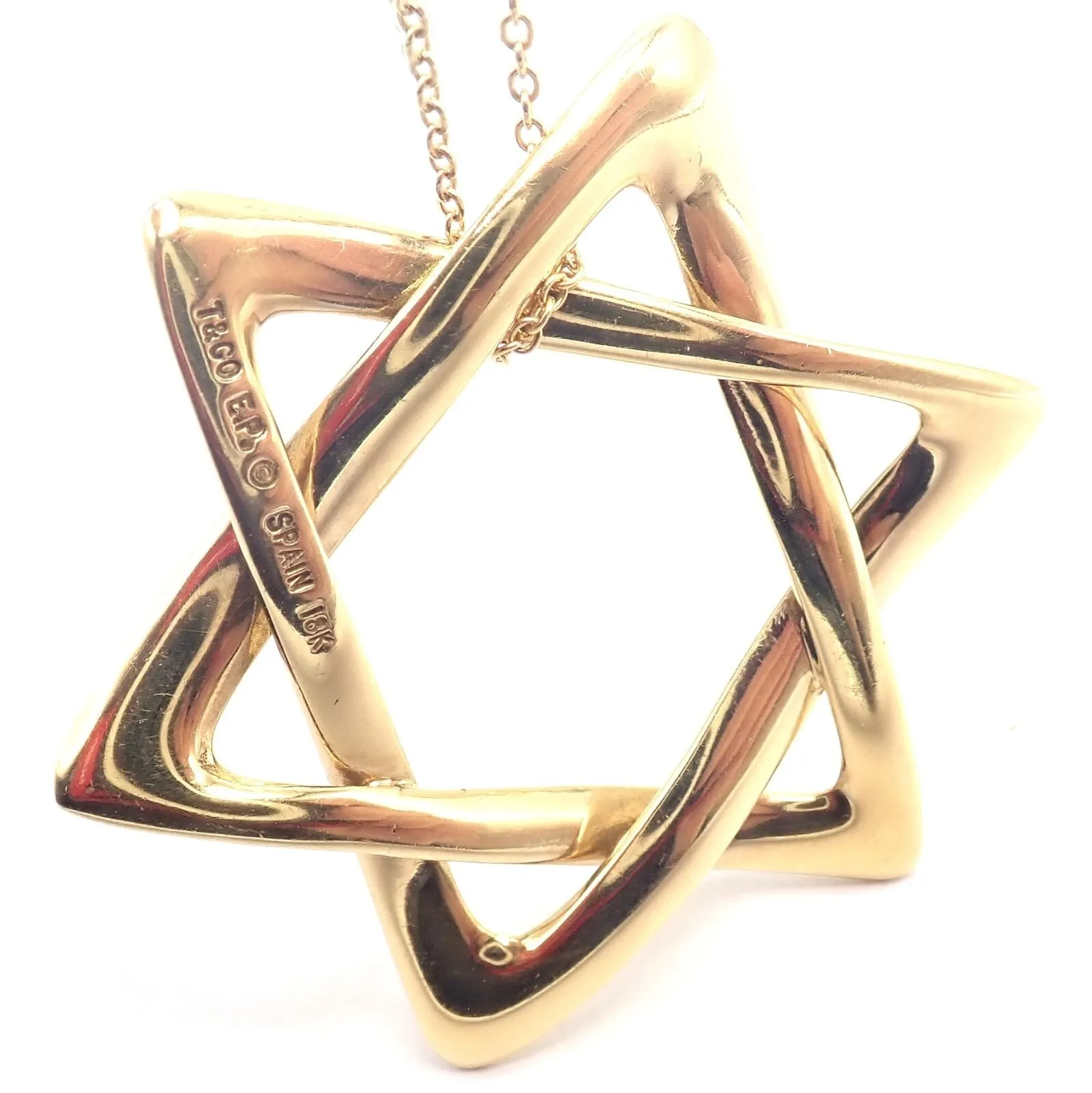 Authentic! Tiffany & Co Peretti 18k Gold Large Star Of David Pendant Necklace