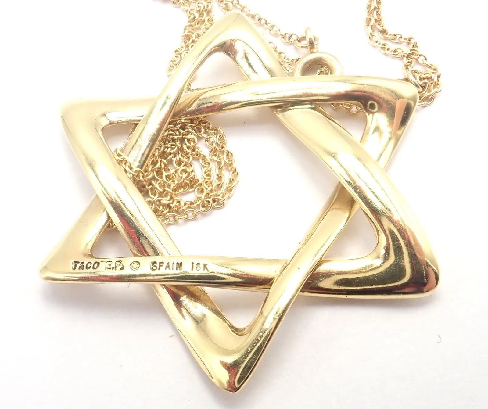 Authentic! Tiffany & Co Peretti 18k Gold Large Star Of David Pendant Necklace