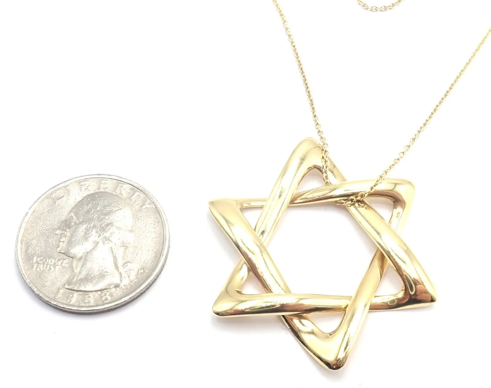 Authentic! Tiffany & Co Peretti 18k Gold Large Star Of David Pendant Necklace