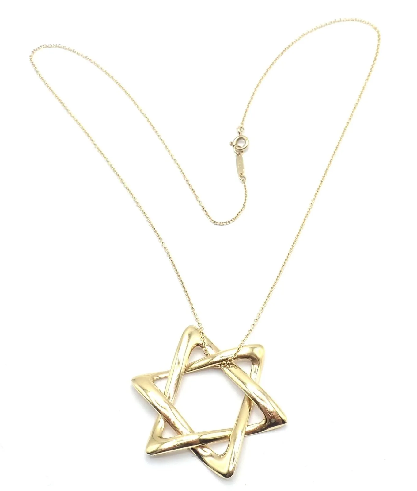 Authentic! Tiffany & Co Peretti 18k Gold Large Star Of David Pendant Necklace