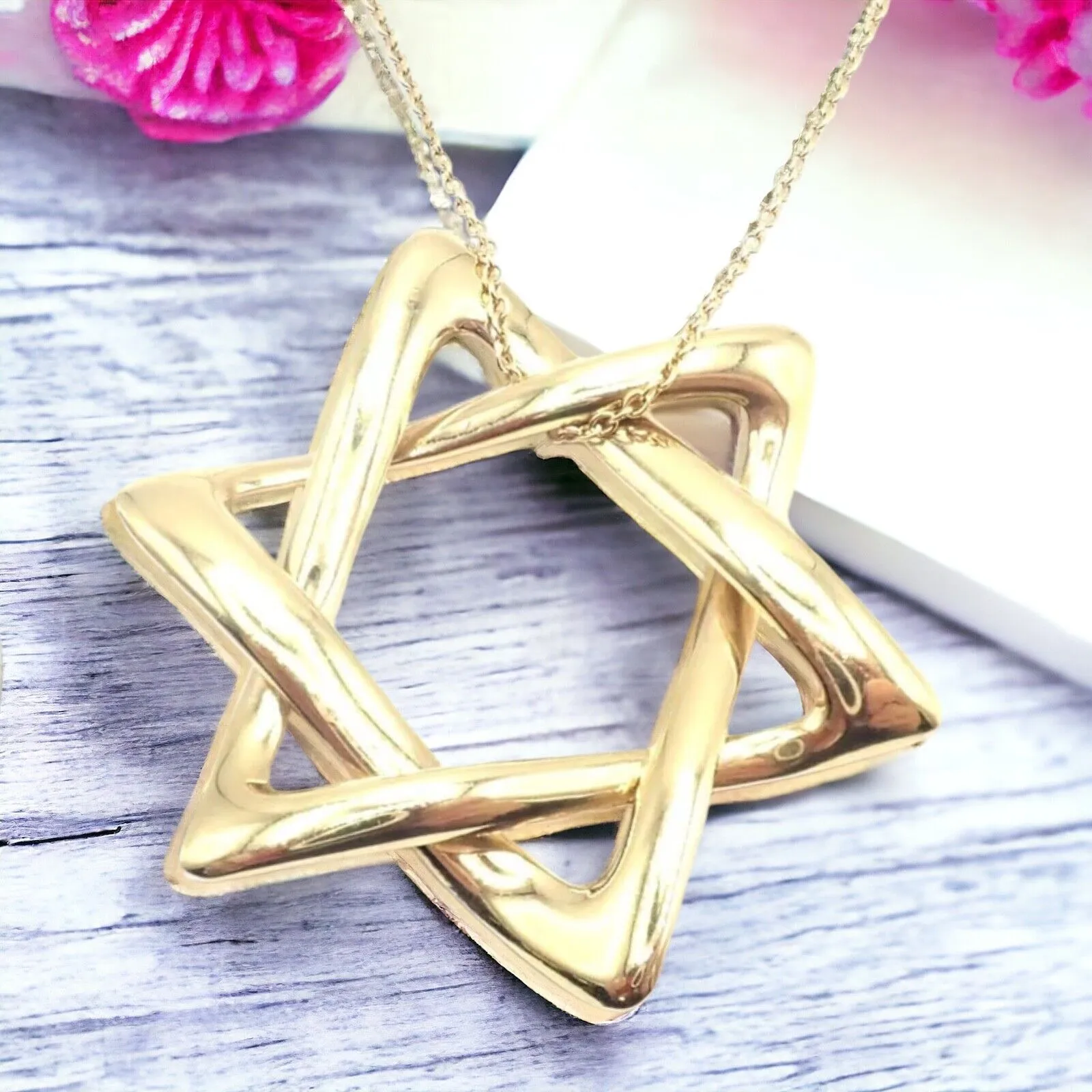 Authentic! Tiffany & Co Peretti 18k Gold Large Star Of David Pendant Necklace