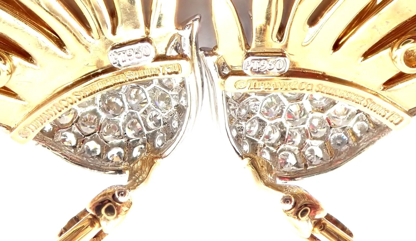 Authentic! Tiffany & Co Schlumberger Flame 18k Gold Platinum Diamond Earrings