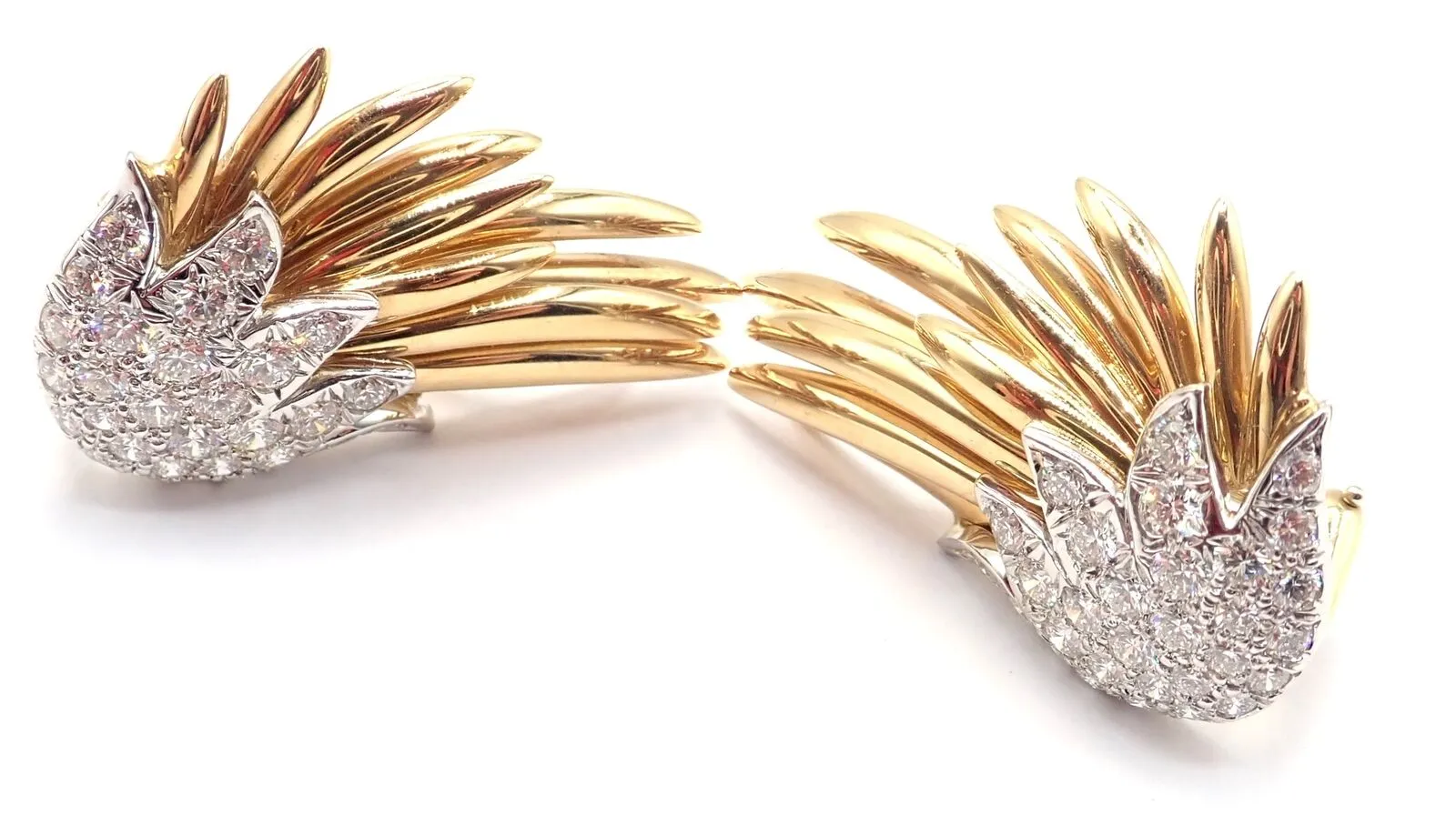 Authentic! Tiffany & Co Schlumberger Flame 18k Gold Platinum Diamond Earrings