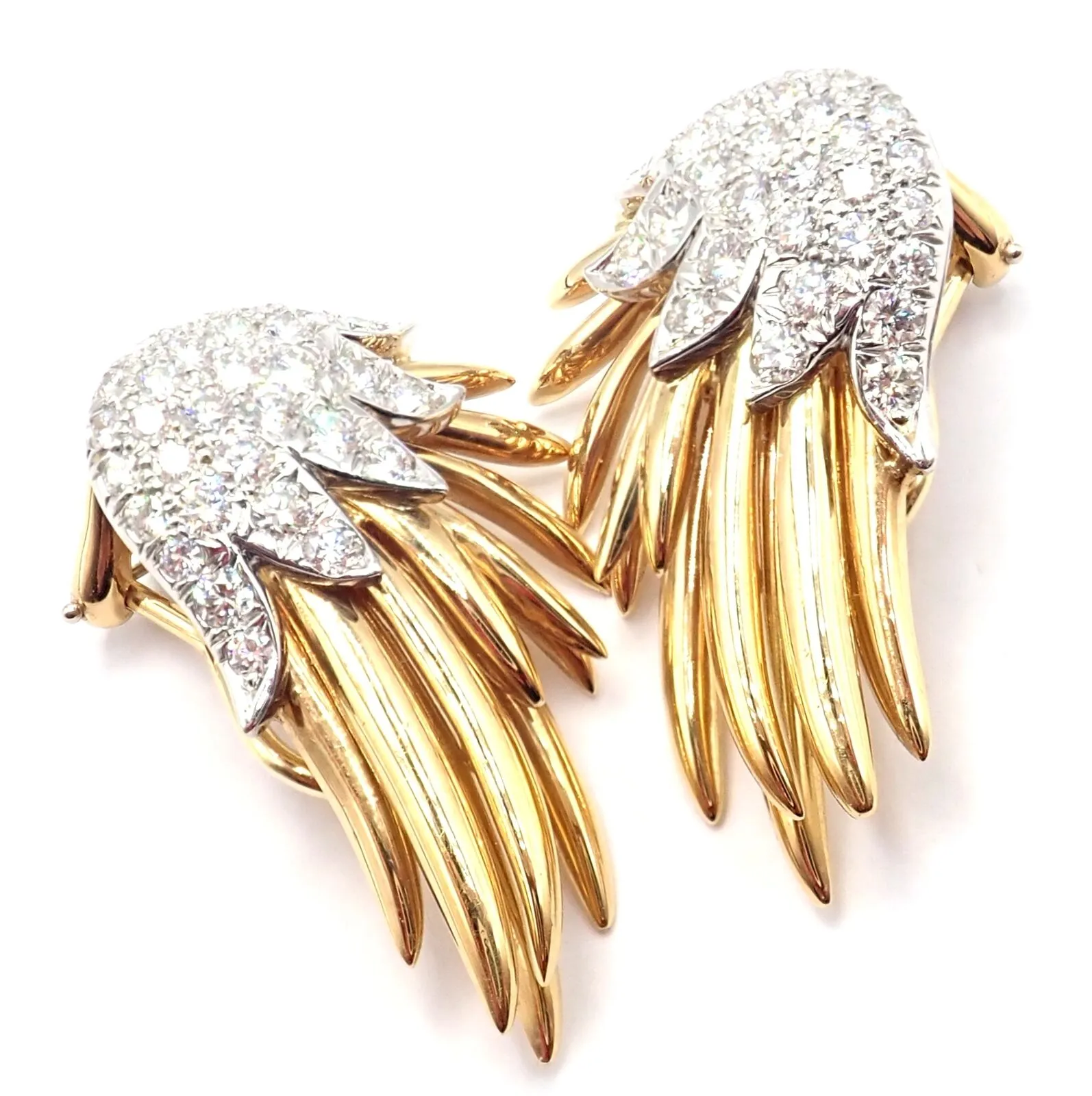 Authentic! Tiffany & Co Schlumberger Flame 18k Gold Platinum Diamond Earrings