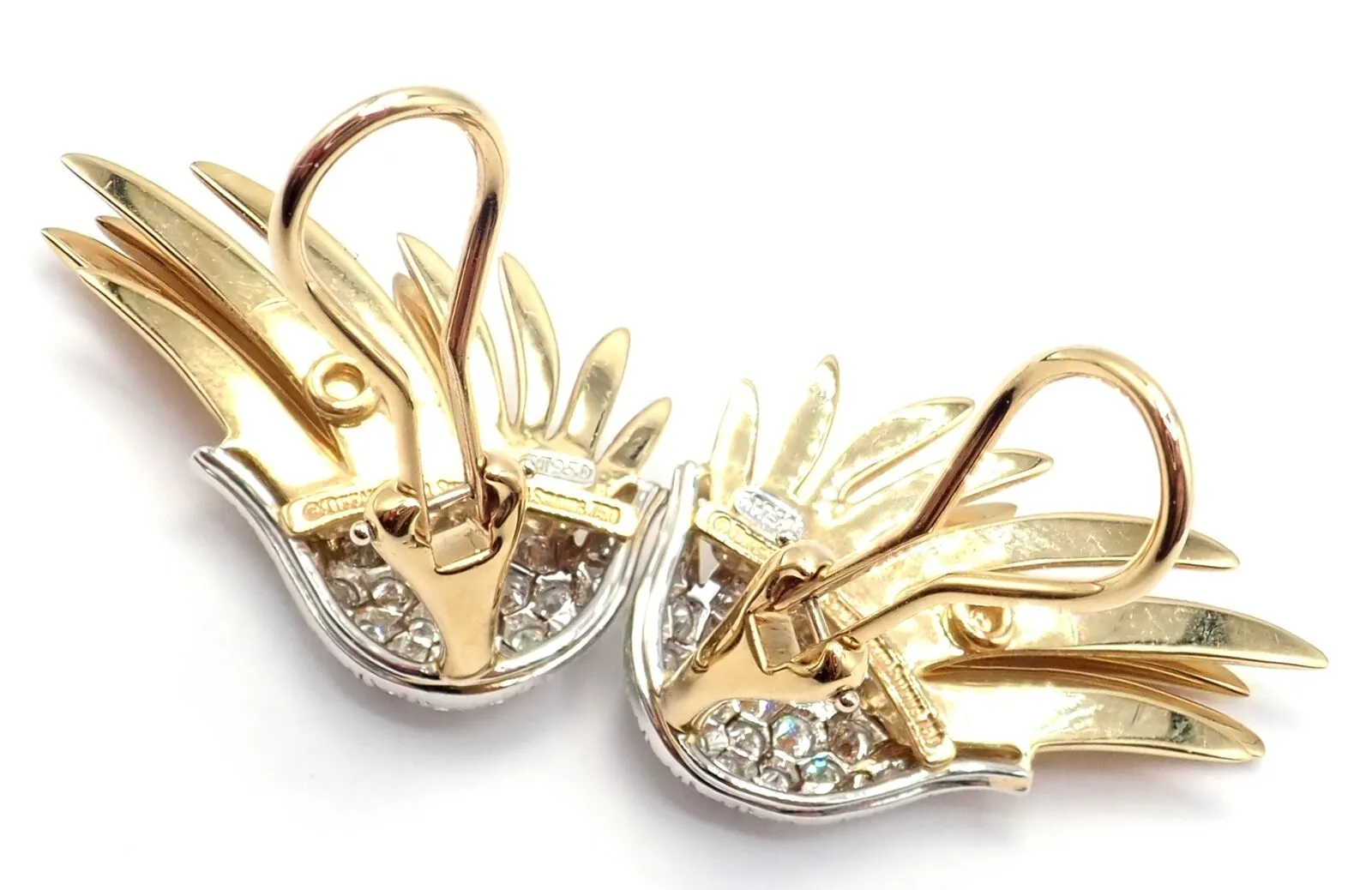 Authentic! Tiffany & Co Schlumberger Flame 18k Gold Platinum Diamond Earrings