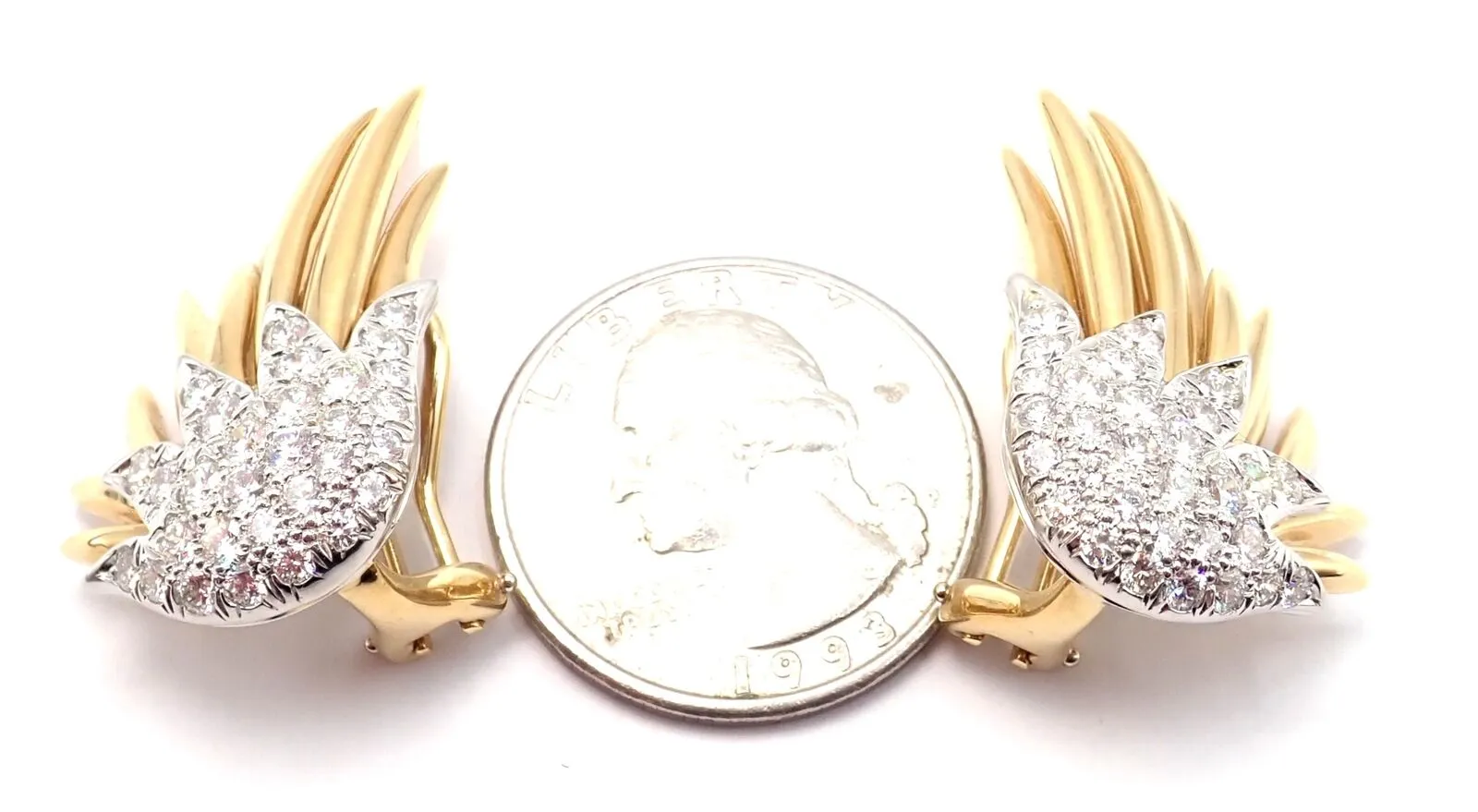 Authentic! Tiffany & Co Schlumberger Flame 18k Gold Platinum Diamond Earrings