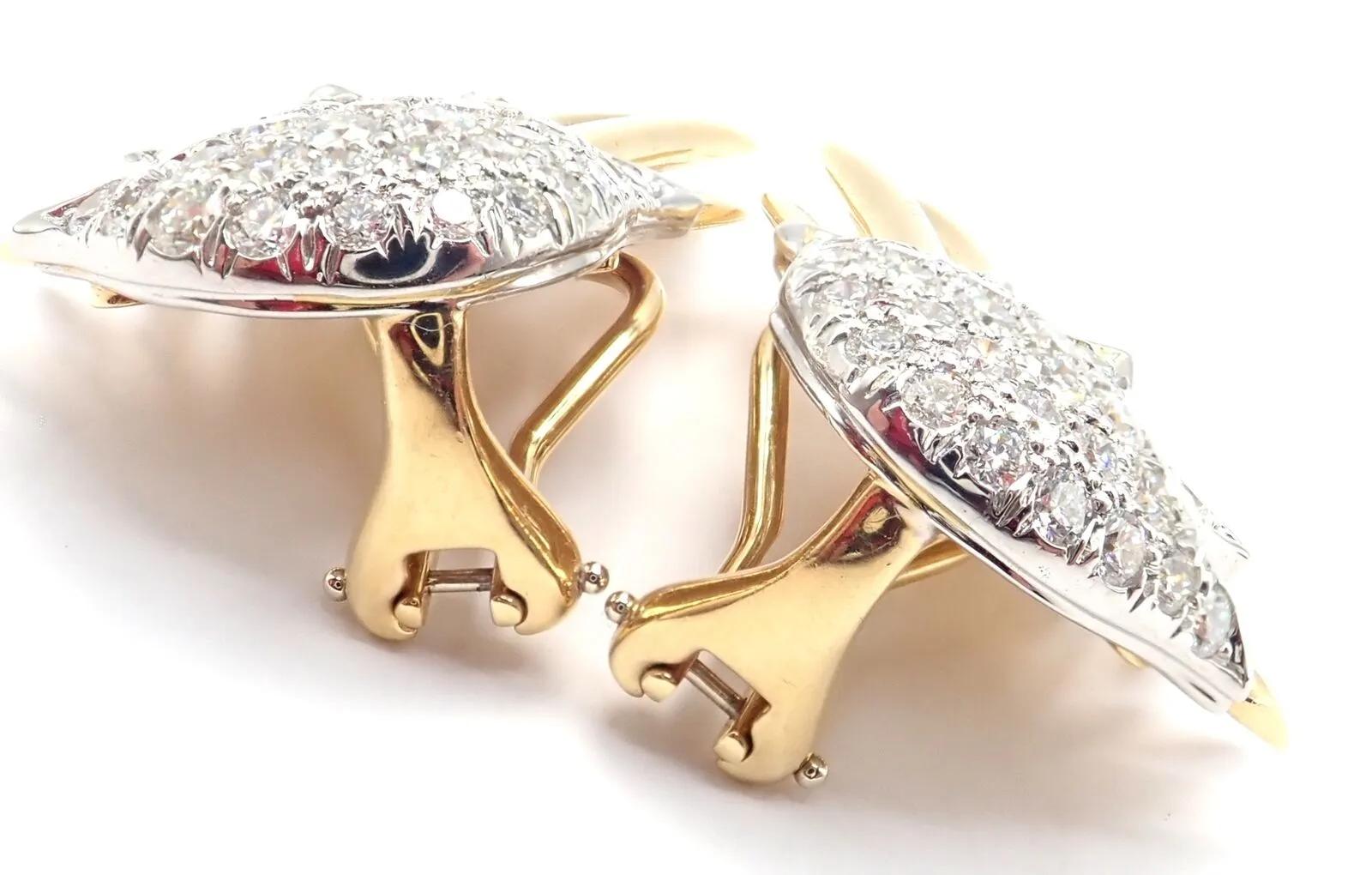Authentic! Tiffany & Co Schlumberger Flame 18k Gold Platinum Diamond Earrings