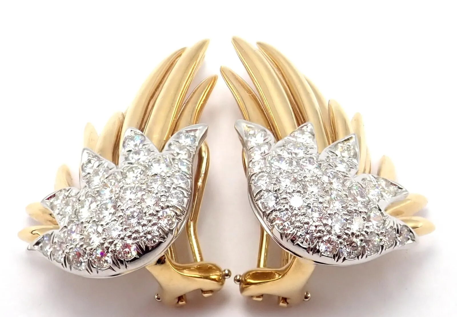 Authentic! Tiffany & Co Schlumberger Flame 18k Gold Platinum Diamond Earrings