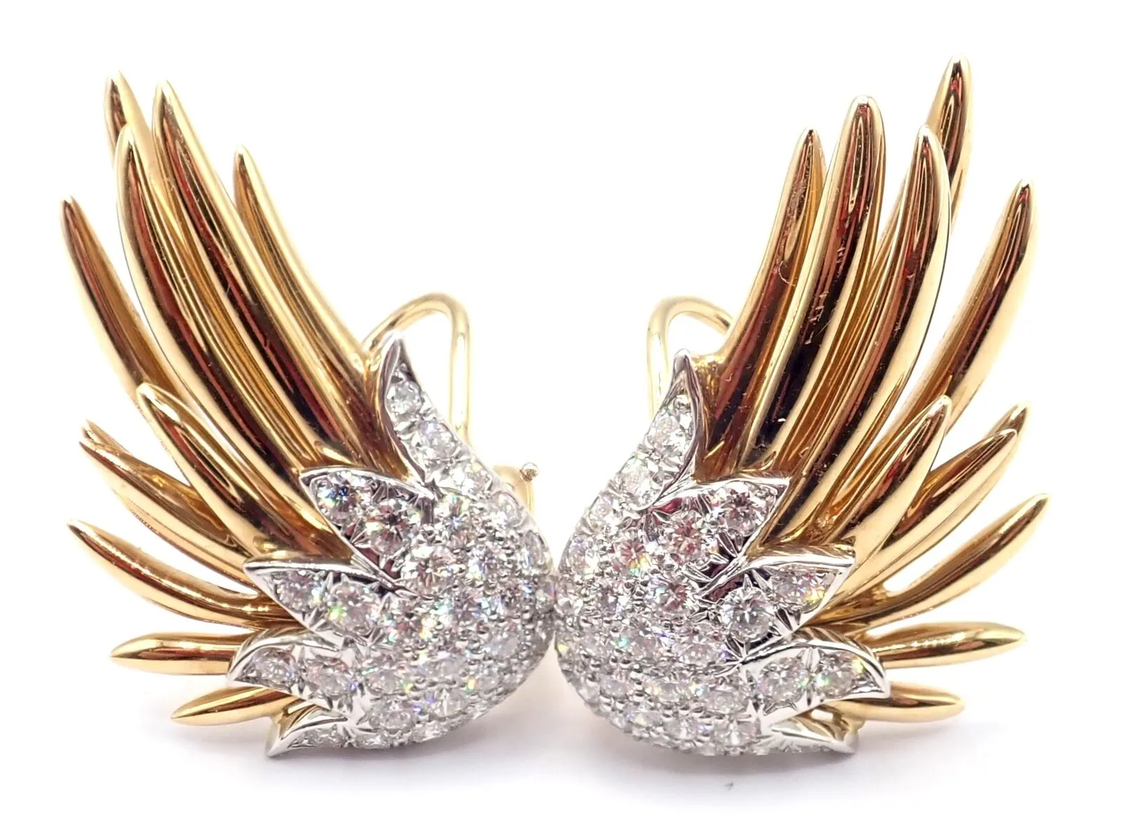Authentic! Tiffany & Co Schlumberger Flame 18k Gold Platinum Diamond Earrings