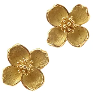 Authentic! Vintage Tiffany & Co 18K Yellow Gold Dogwood Flower Earrings