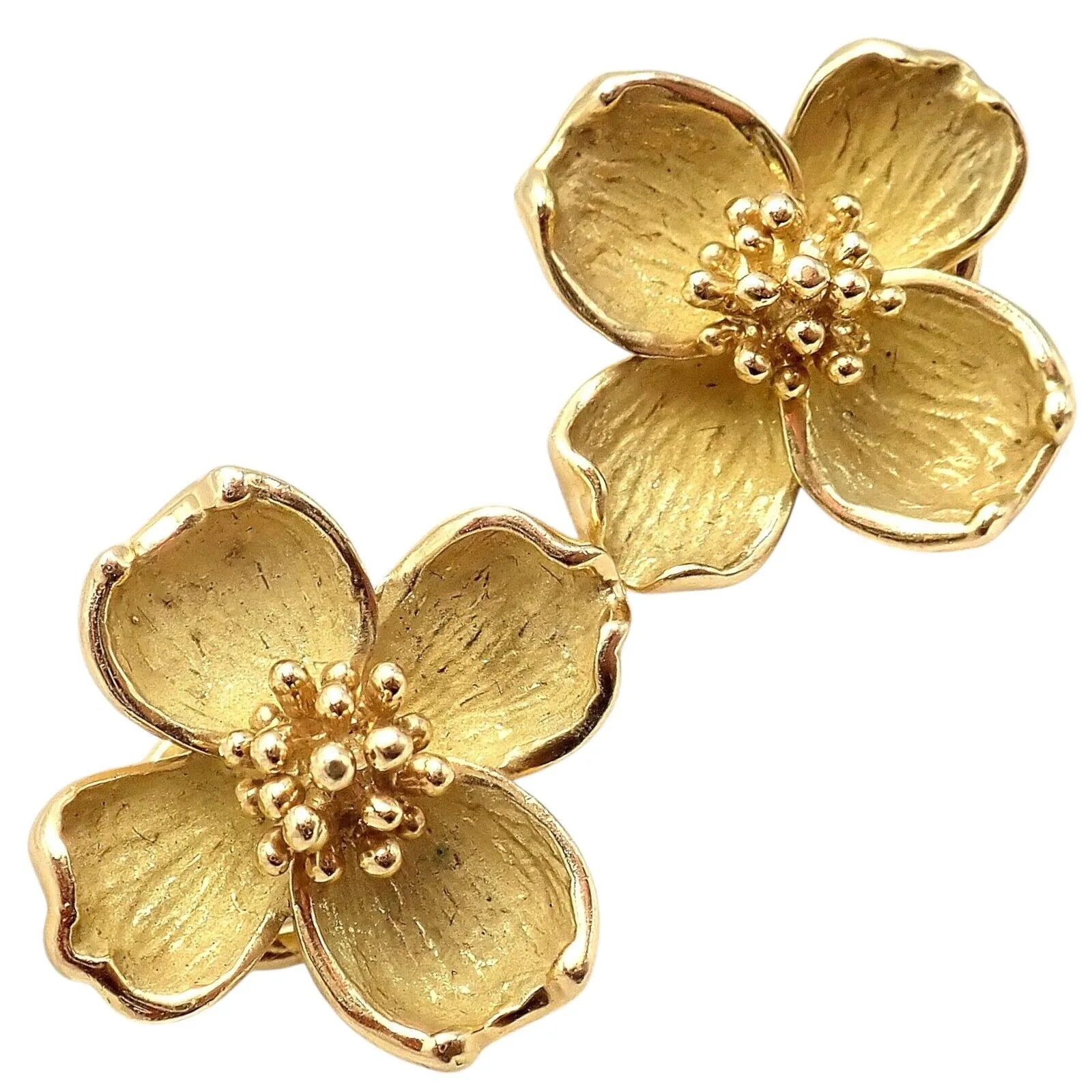 Authentic! Vintage Tiffany & Co 18K Yellow Gold Dogwood Flower Earrings