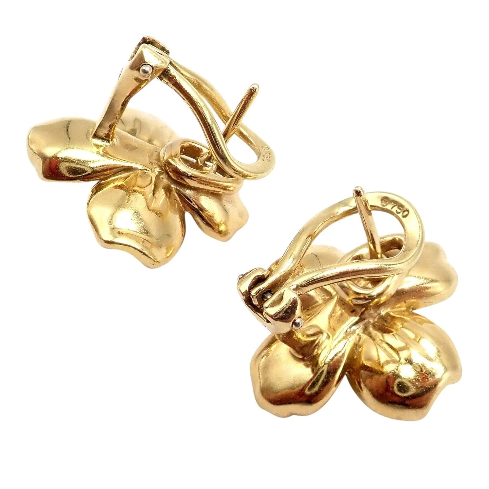 Authentic! Vintage Tiffany & Co 18K Yellow Gold Dogwood Flower Earrings