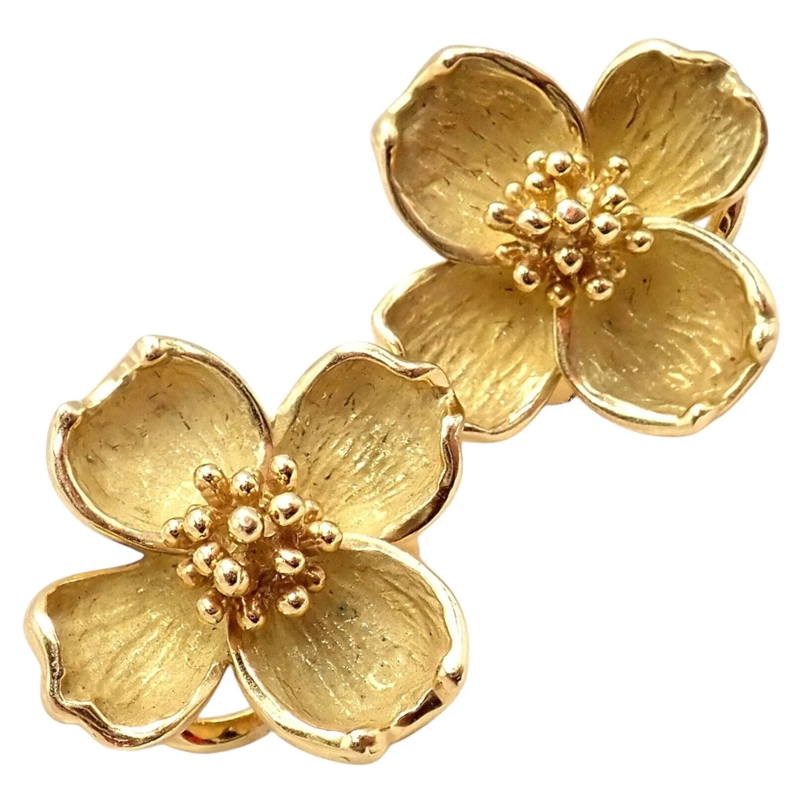 Authentic! Vintage Tiffany & Co 18K Yellow Gold Dogwood Flower Earrings