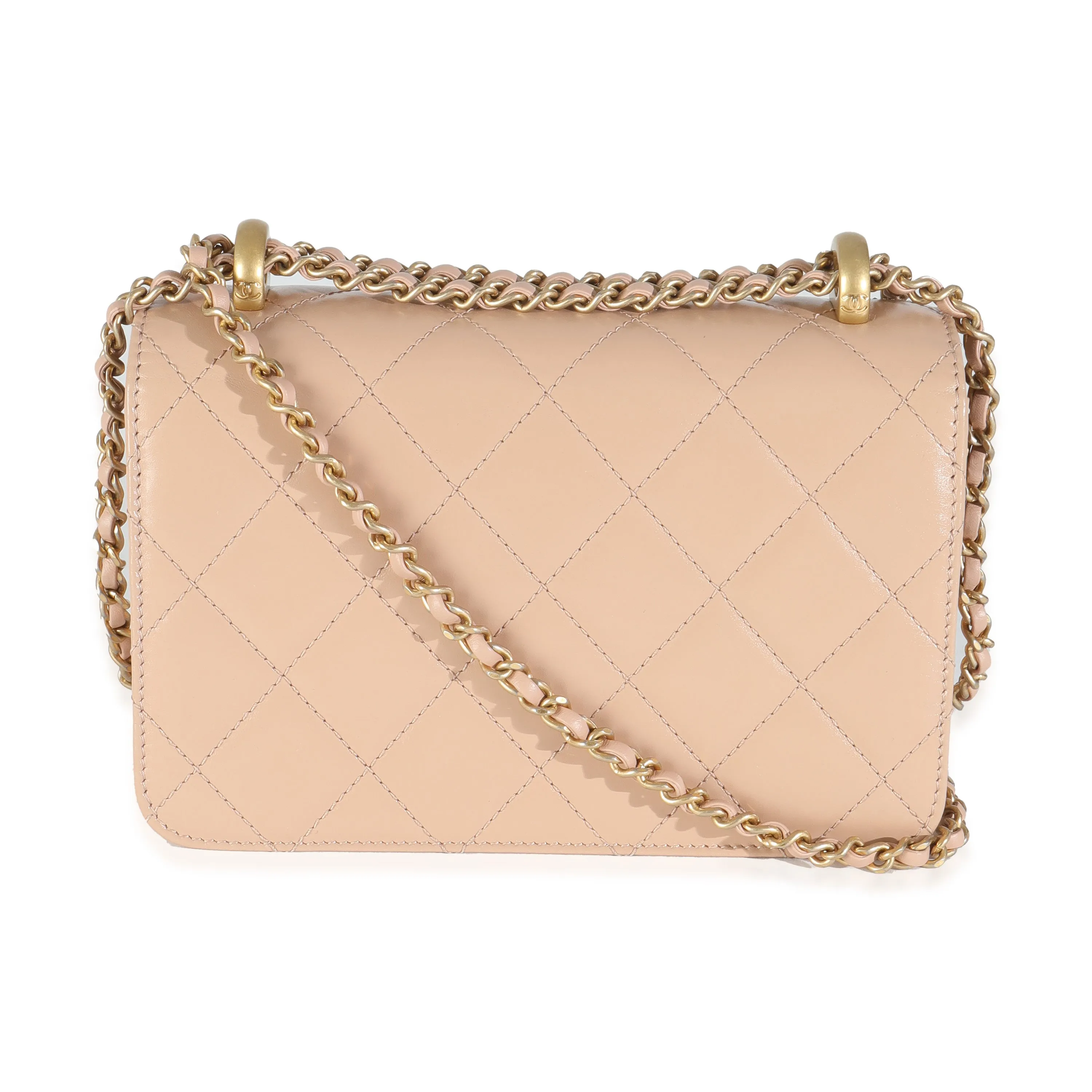 Beige Quilted Calfskin Mini Perfect Fit Flap Bag