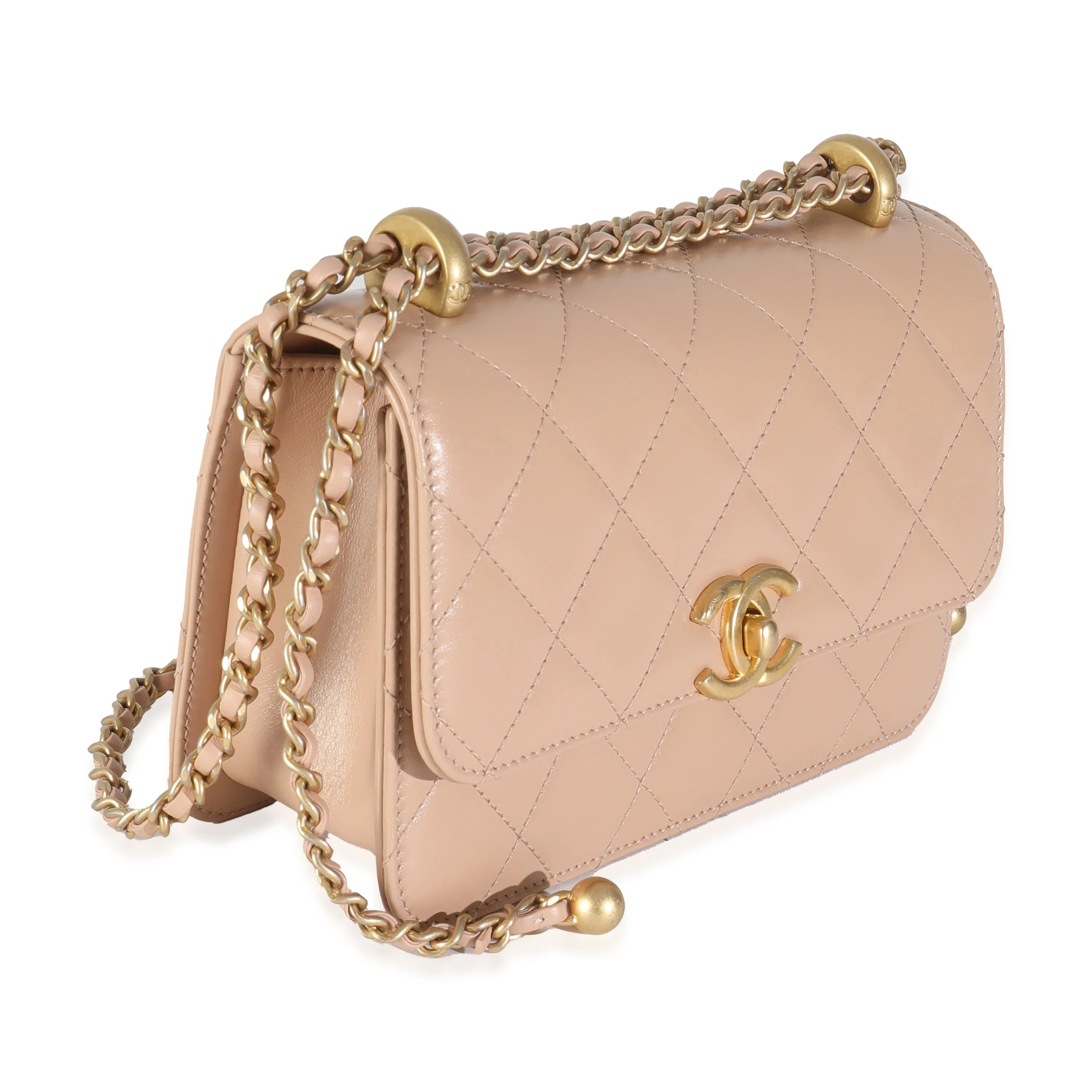 Beige Quilted Calfskin Mini Perfect Fit Flap Bag