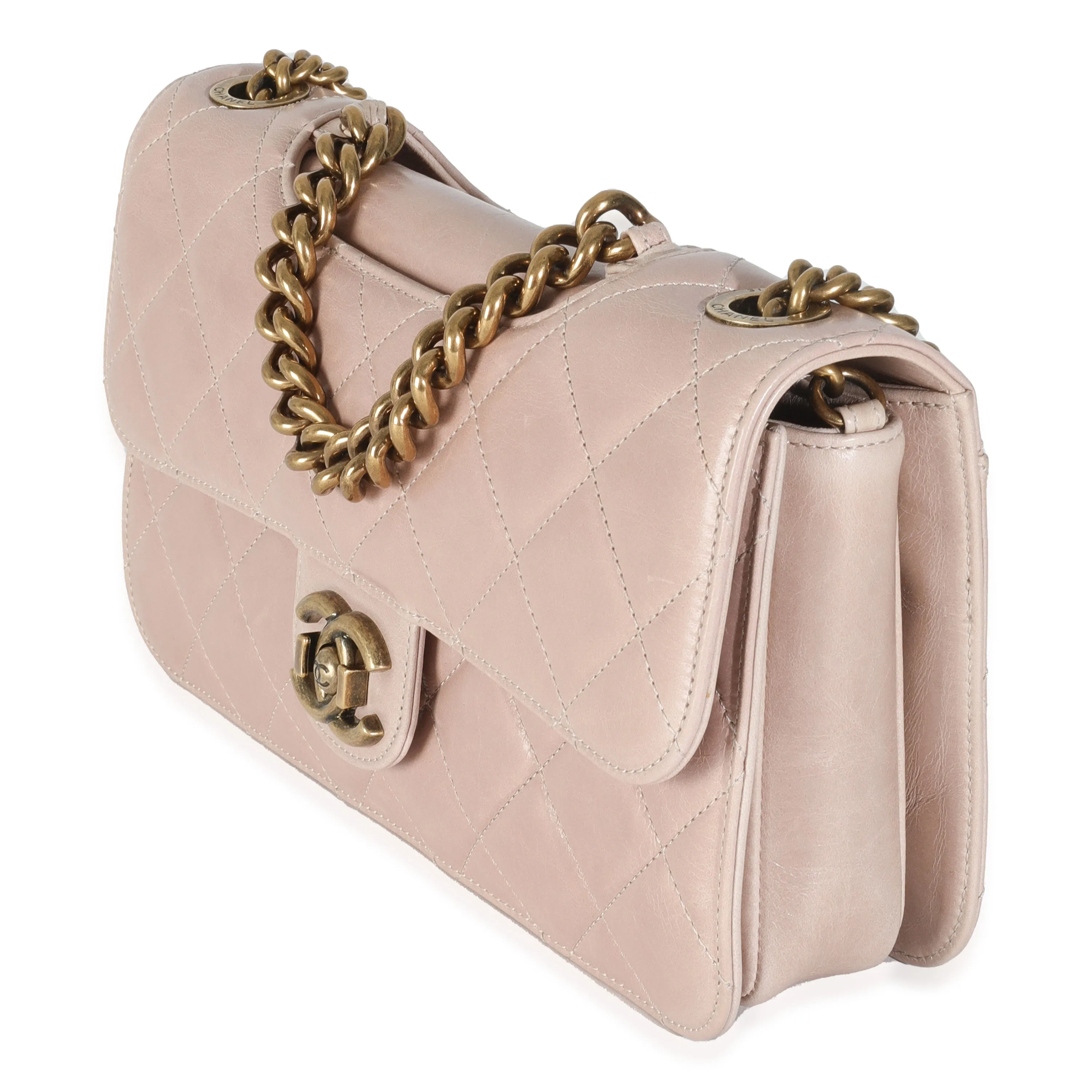 Beige Quilted Calfskin Perfect Edge Flap Bag
