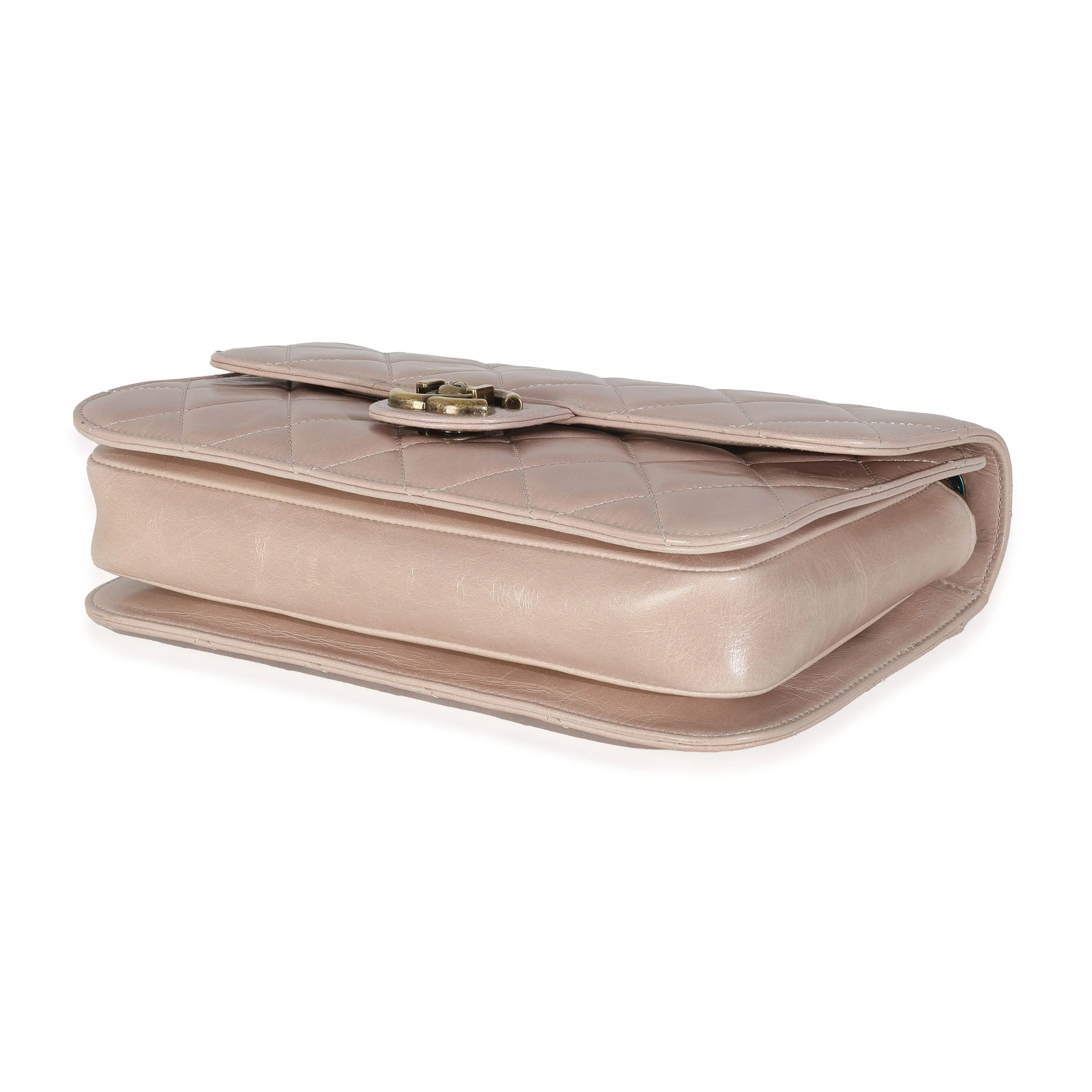 Beige Quilted Calfskin Perfect Edge Flap Bag