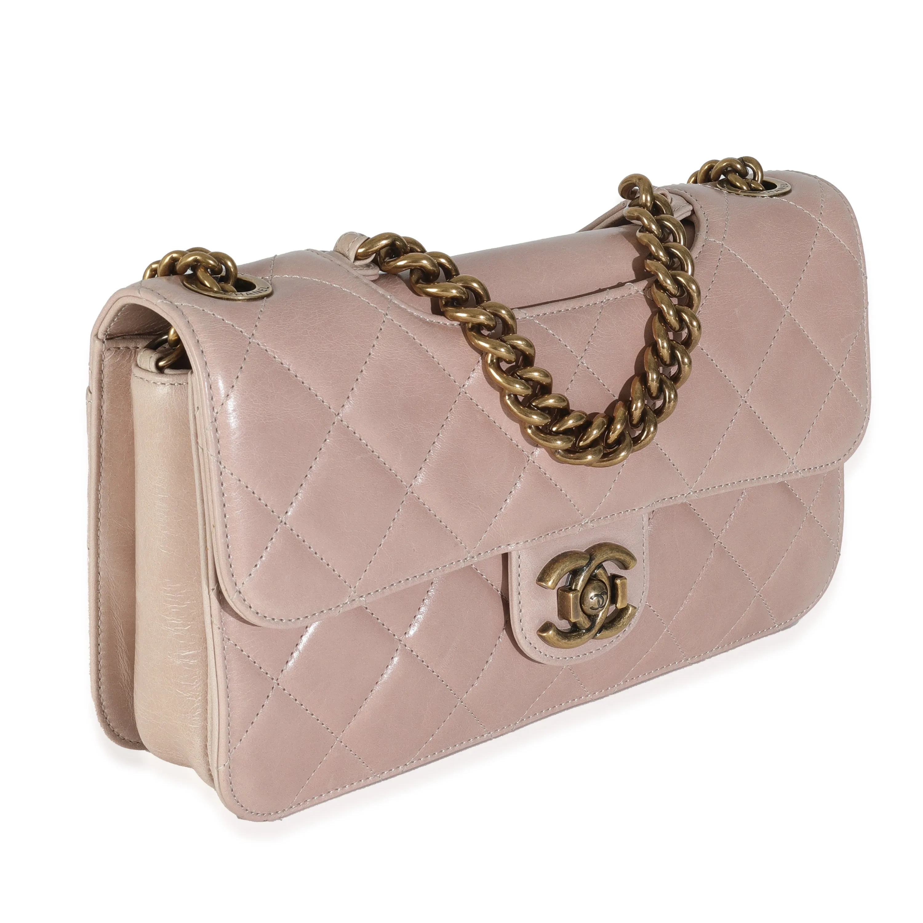 Beige Quilted Calfskin Perfect Edge Flap Bag