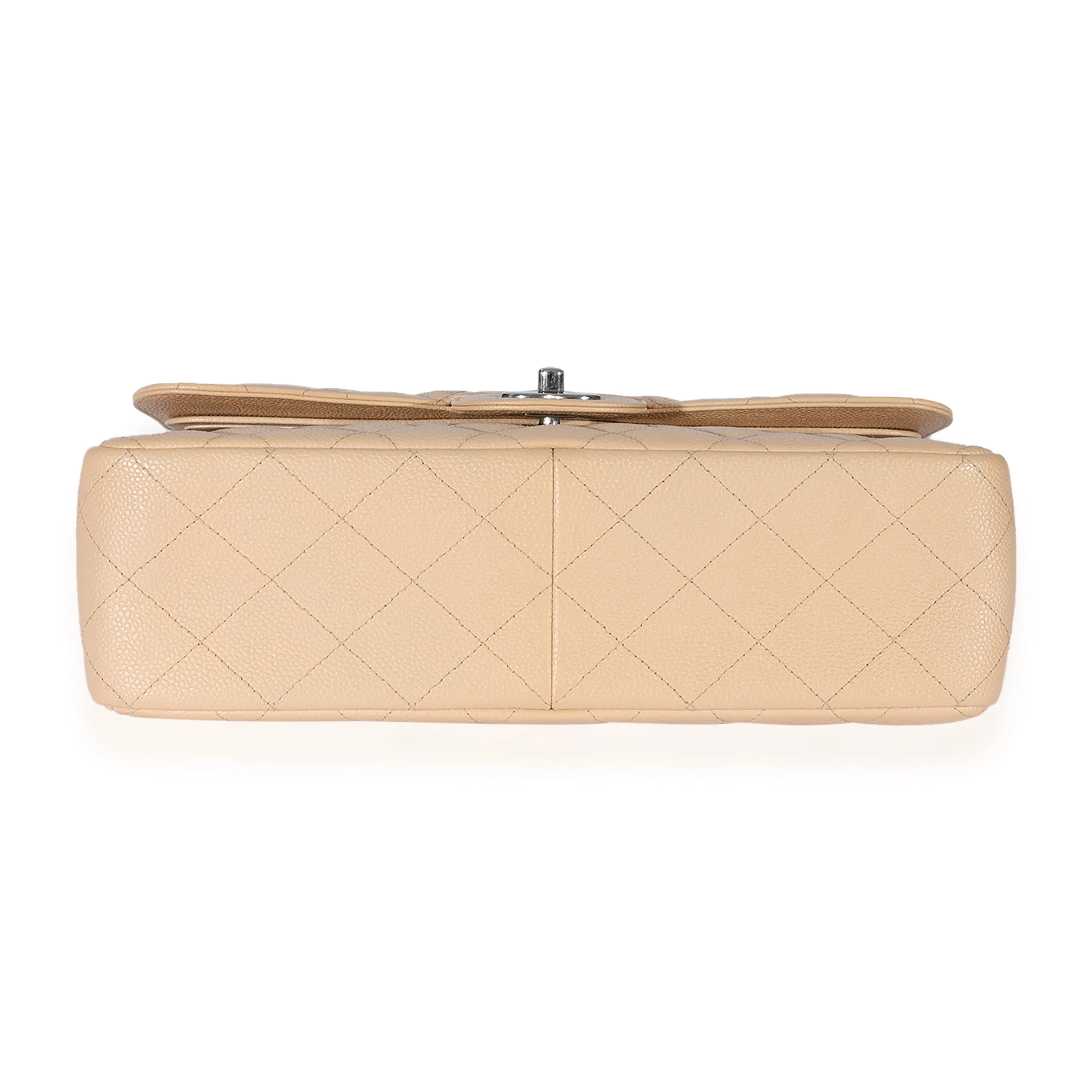 Beige Quilted Caviar Jumbo Classic Double Flap Bag