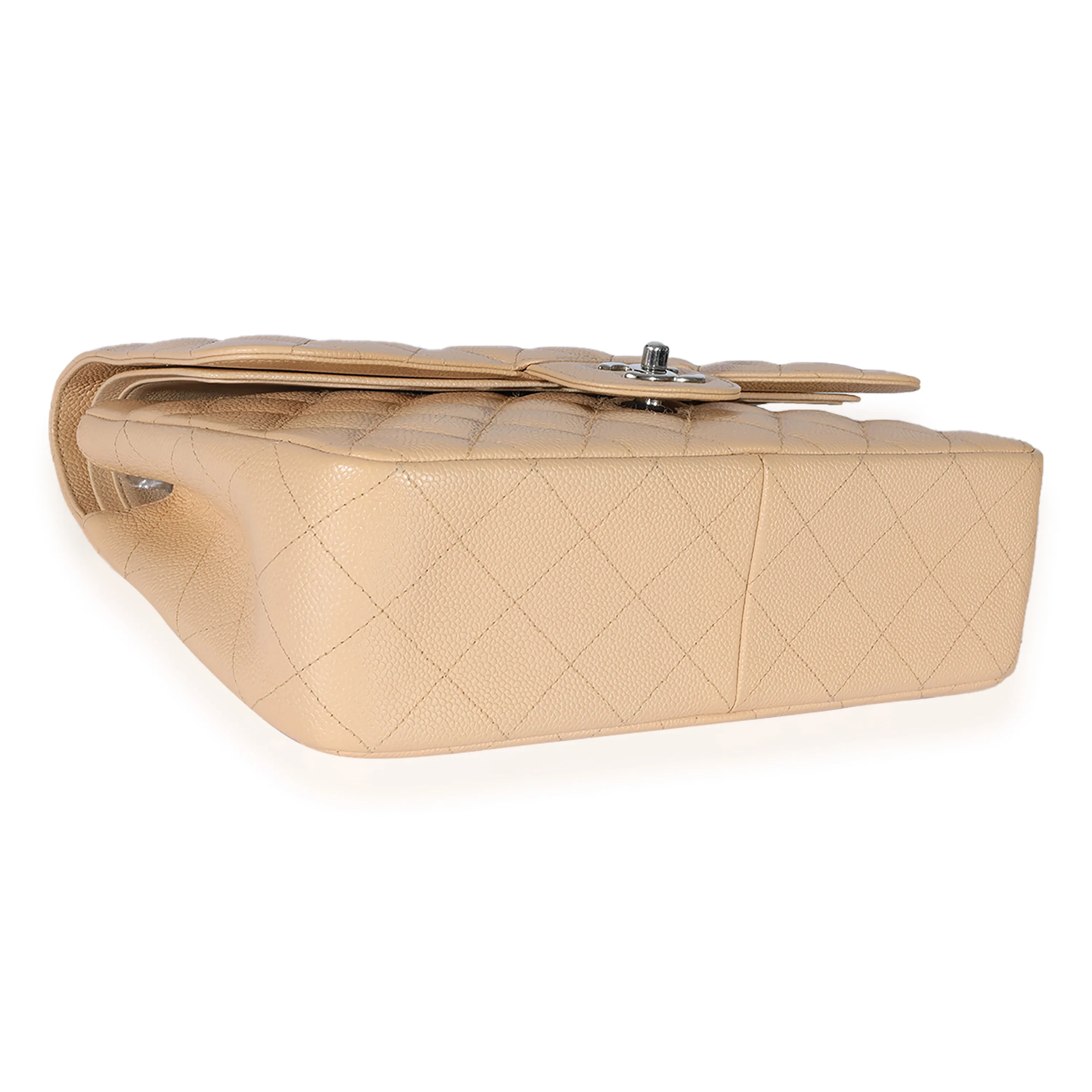 Beige Quilted Caviar Jumbo Classic Double Flap Bag