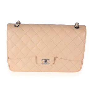 Beige Quilted Caviar Jumbo Classic Double Flap Bag
